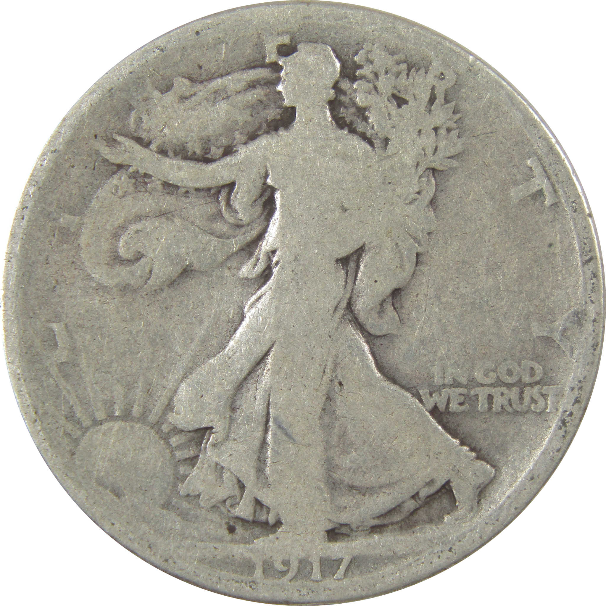 1917 D Reverse Liberty Walking Silver 50c AG About Good SKU:I24121