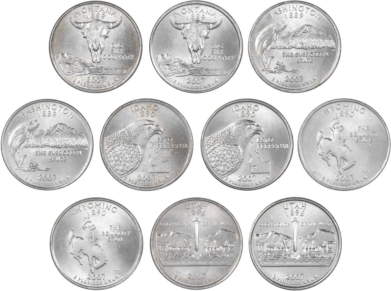 2007 P&D State Quarter 10 Coin Set Clad Uncirculated Mint State