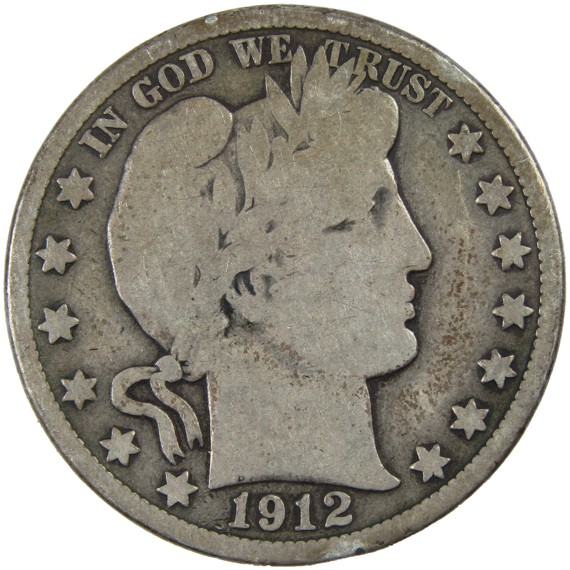 1912 D Barber Half Dollar G Good Silver 50c Coin SKU:I12770