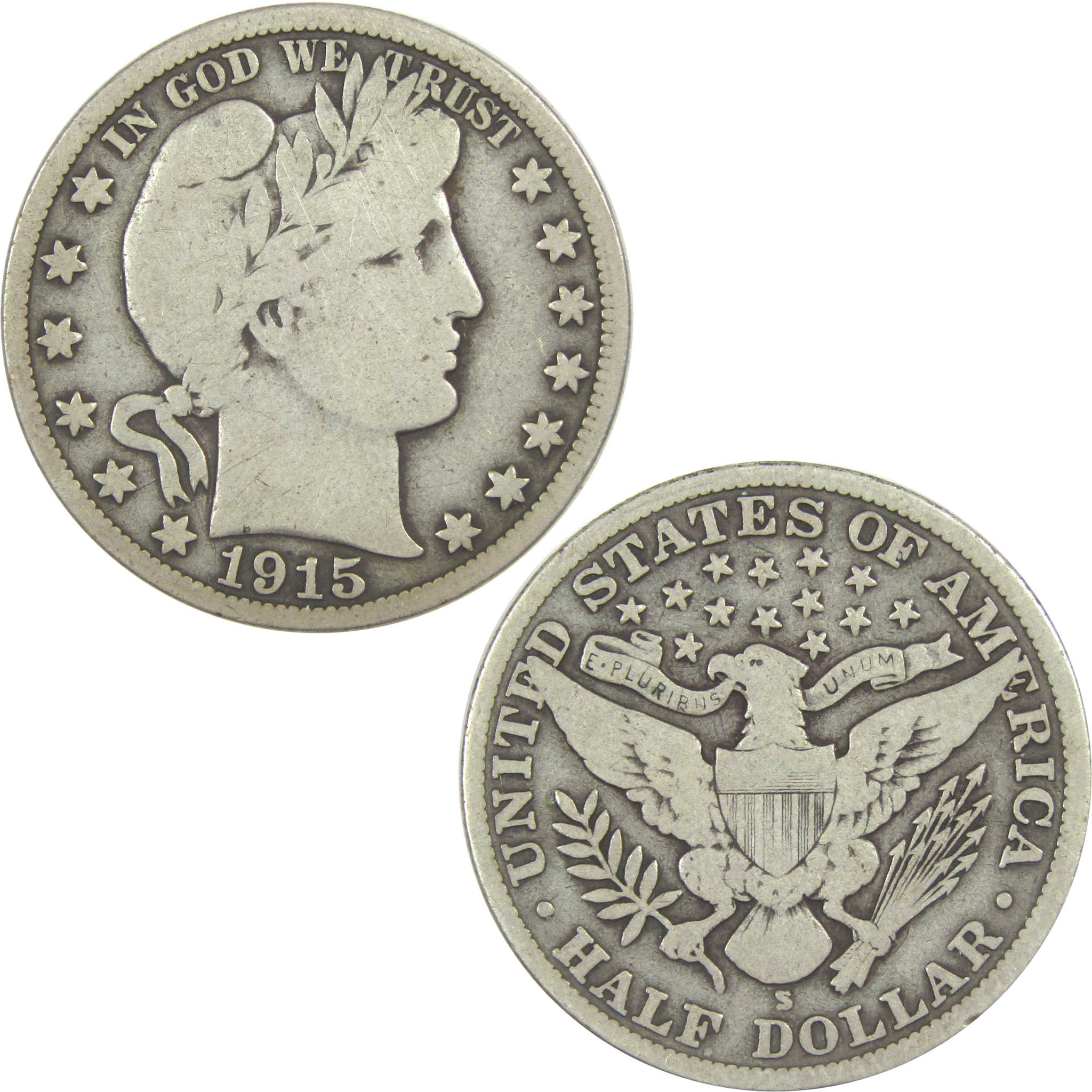 1915 S Barber Half Dollar VG Very Good Silver 50c Coin SKU:I15582