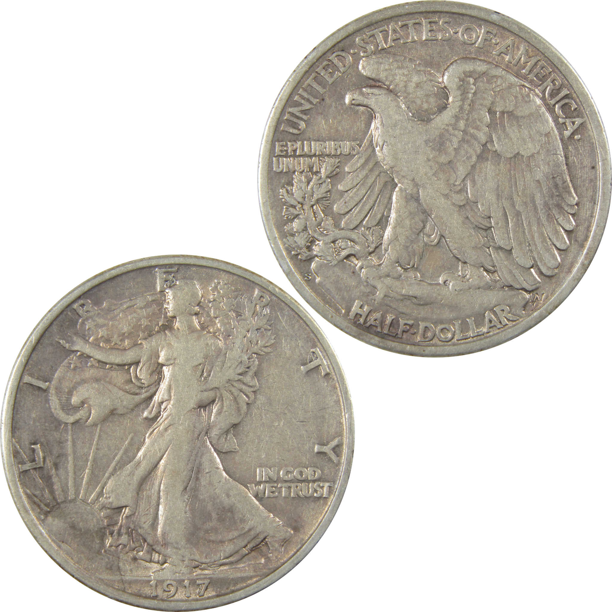 1917 S Reverse Liberty Walking Silver 50c F Fine Details SKU:I24124