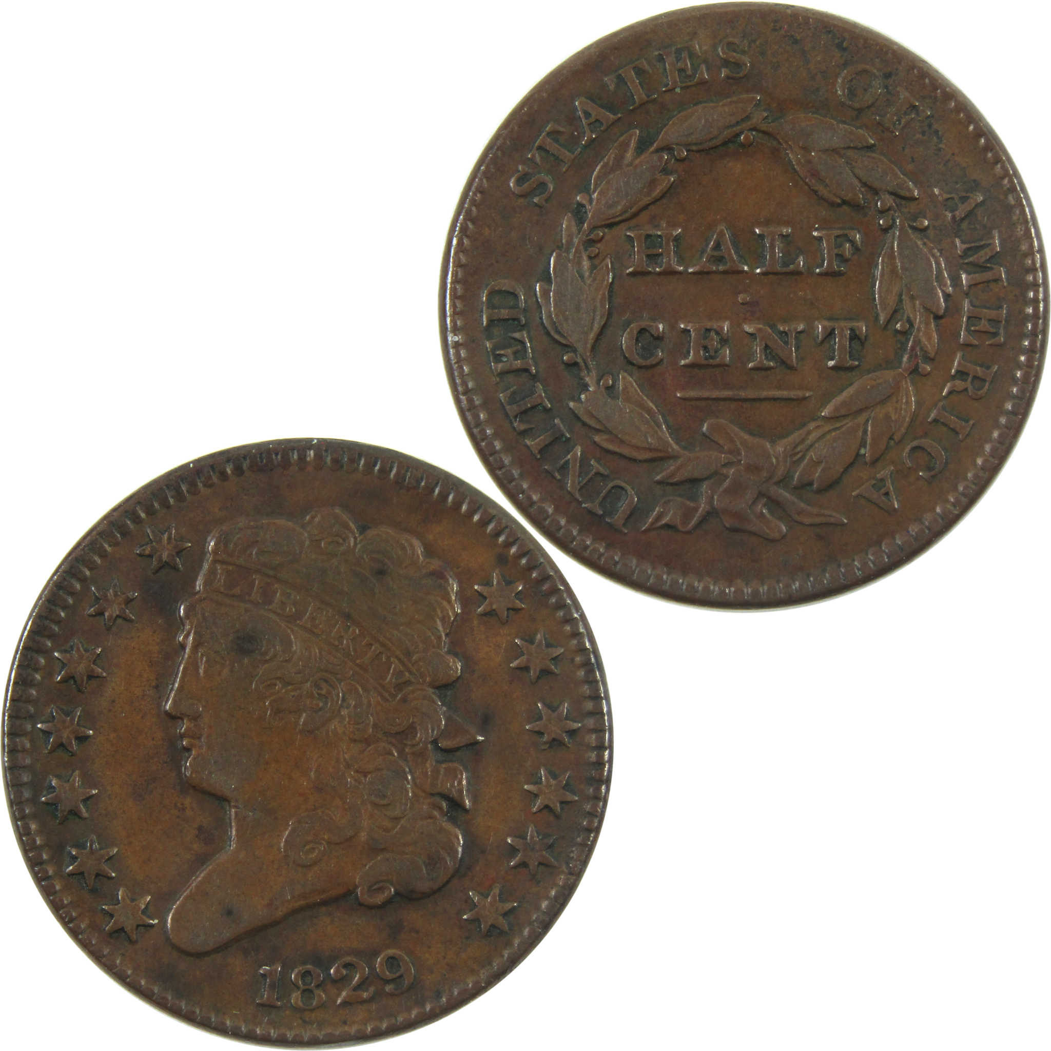 1829 Classic Head Half Cent VF Very Fine Copper Penny SKU:I14898