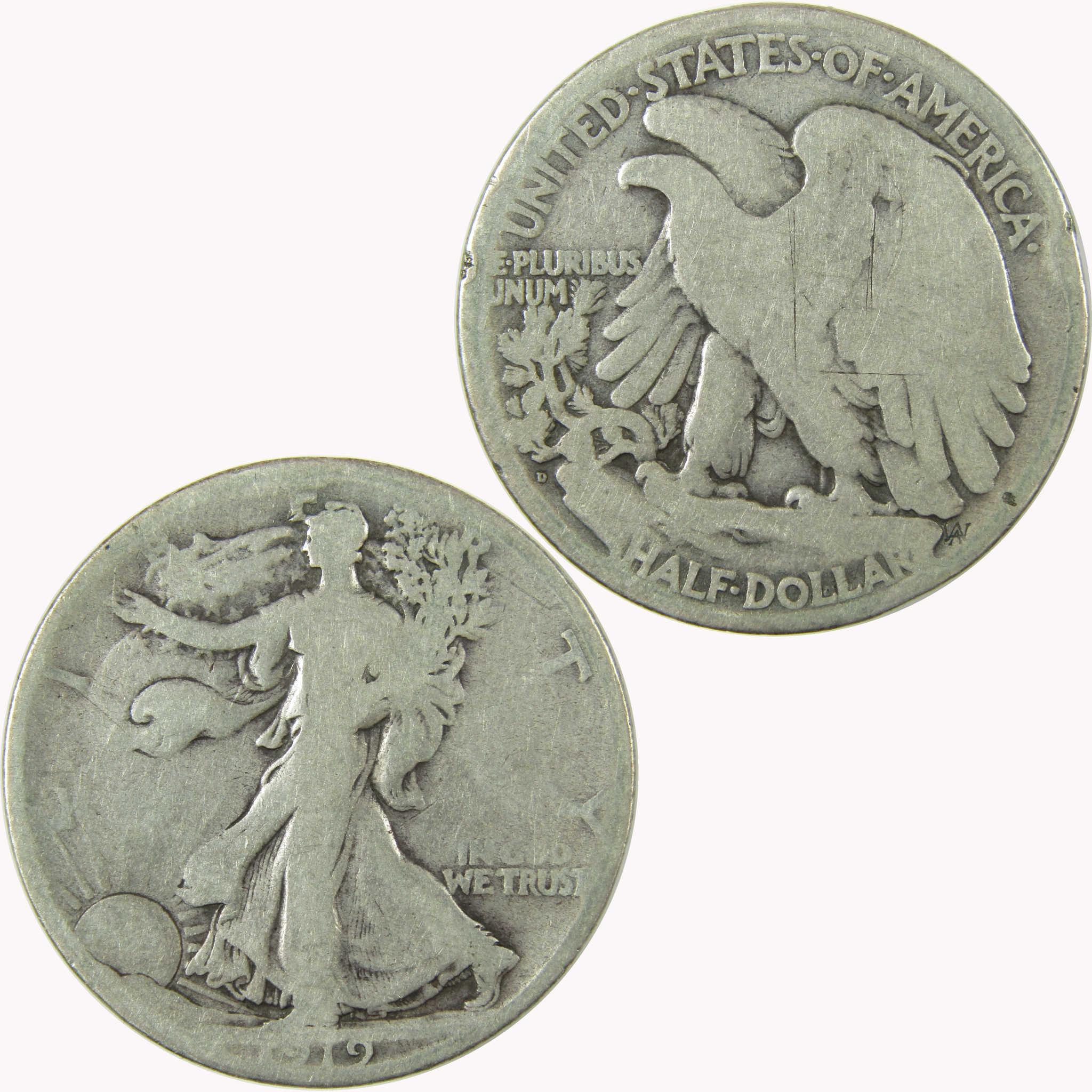1919 D Liberty Walking Silver 50c VG Very Good Details SKU:CP1458