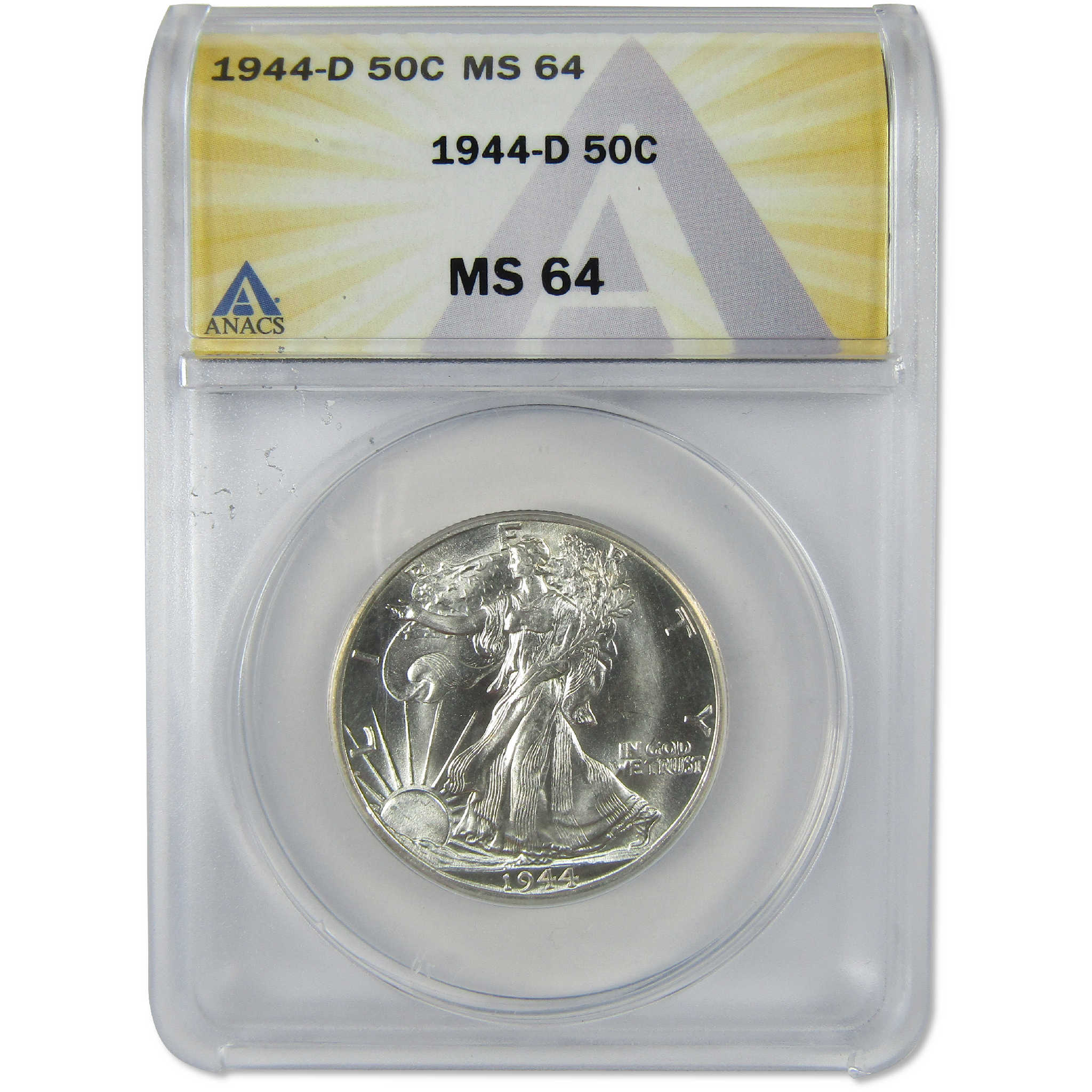 1944 D Liberty Walking Silver Half Dollar MS 64 ANACS Uncirculated