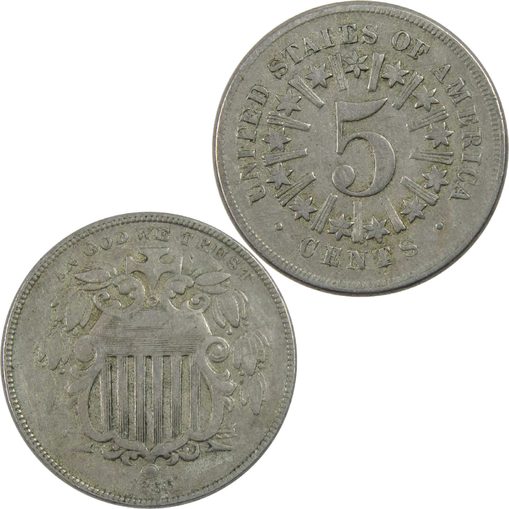 1866 Type 1 Shield Nickel F Fine 5c Coin SKU:I11822