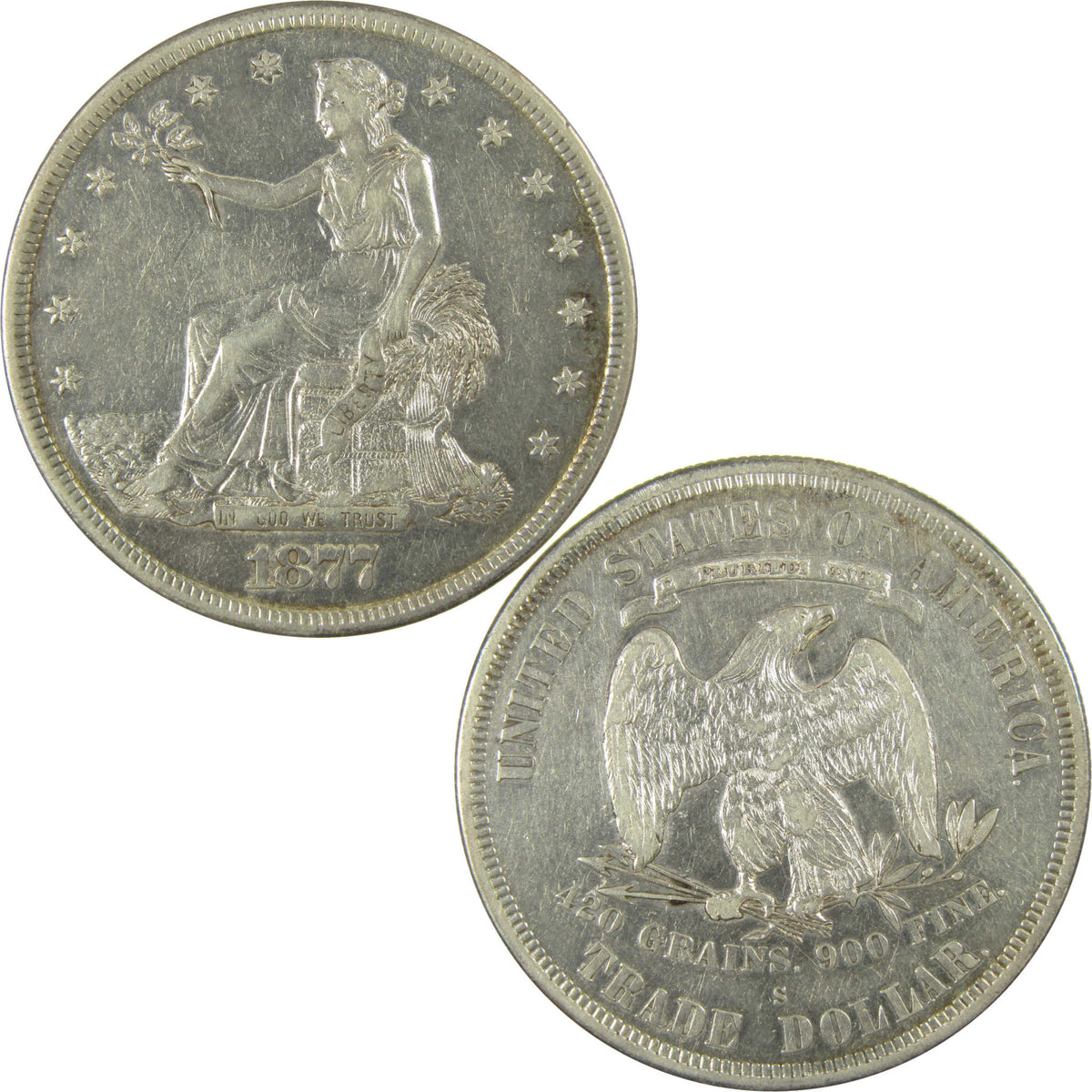 1877 S Trade Silver Dollar VF Very Fine Details $1 Coin SKU:CP1779