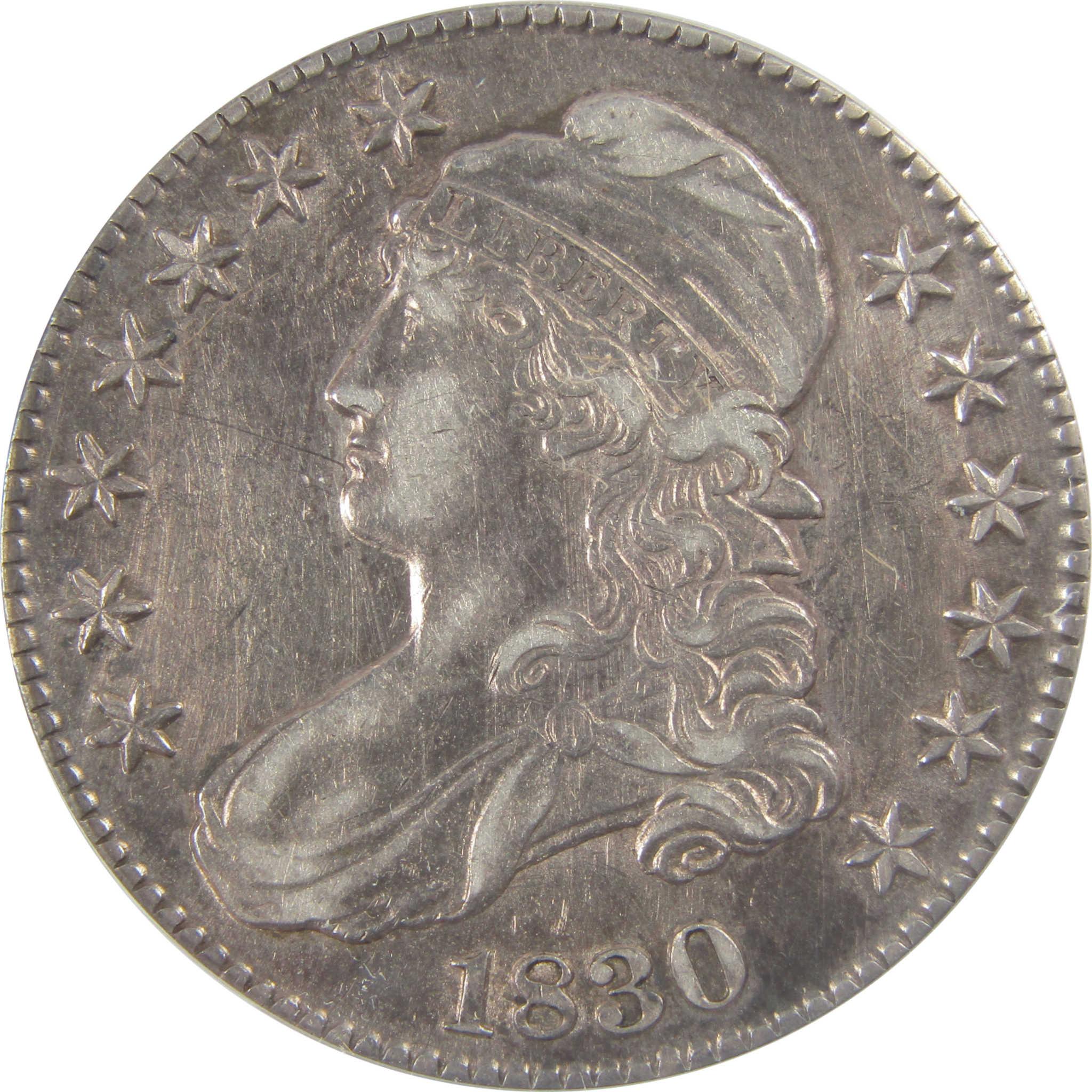1830 Large 0 Capped Bust Silver 50c EF 45 Details ANACS SKU:I24428