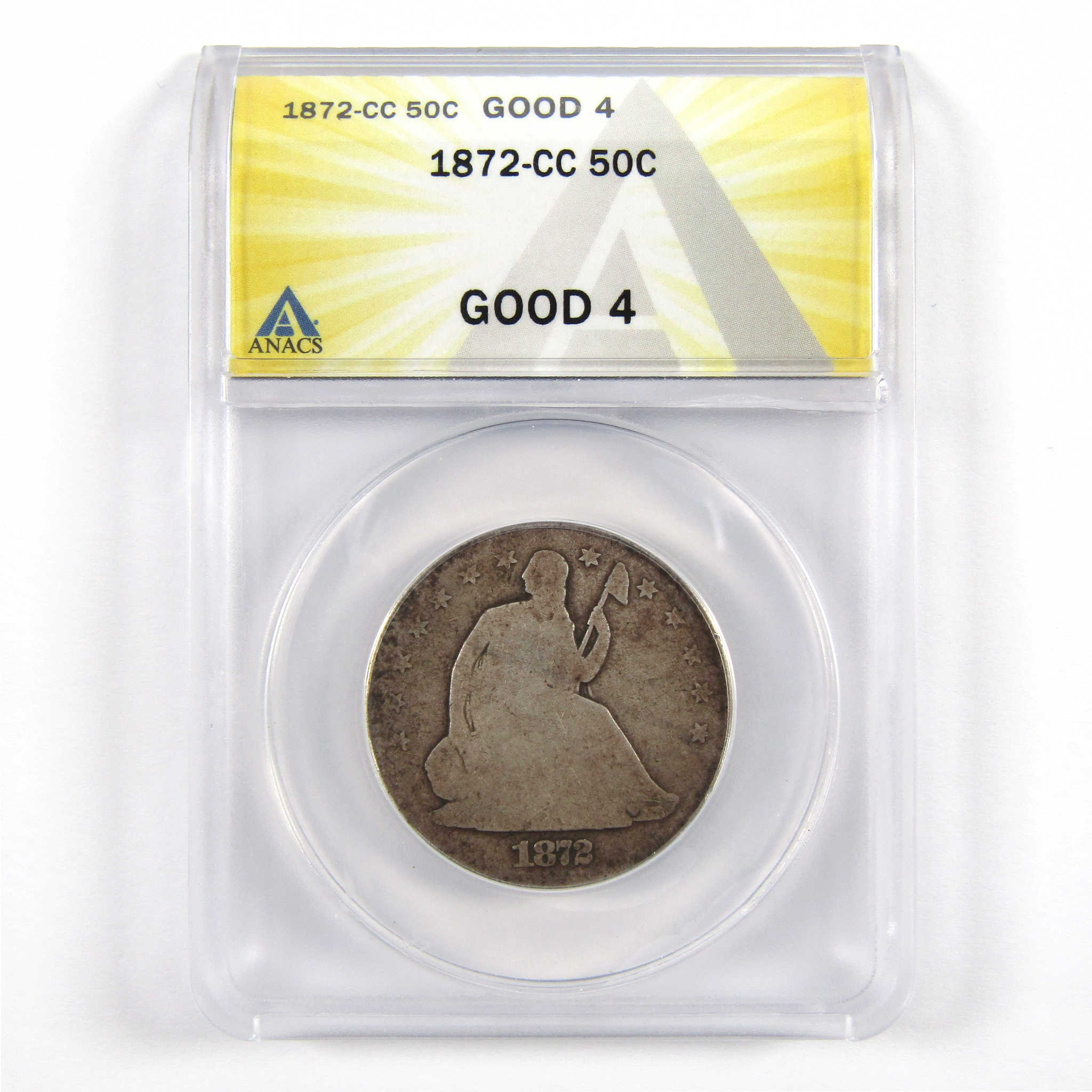 1872 CC Seated Liberty Half Dollar G 4 ANACS 90% Silver 50c SKU:I6271
