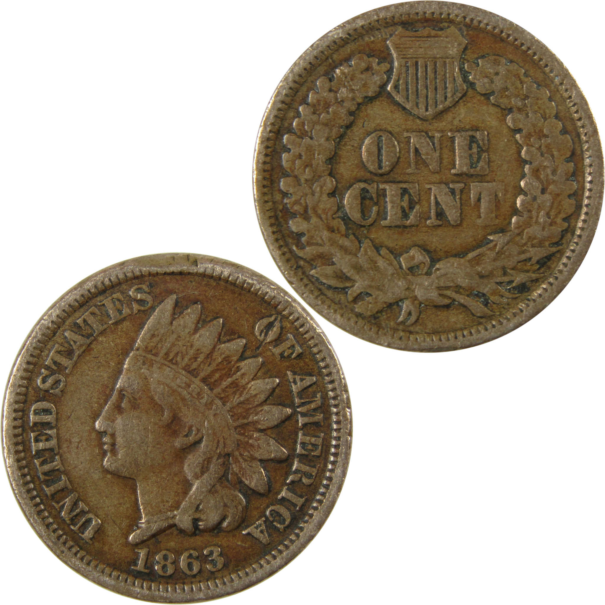 1863 Indian Head Cent F Fine Details Penny 1c Coin SKU:CP1179