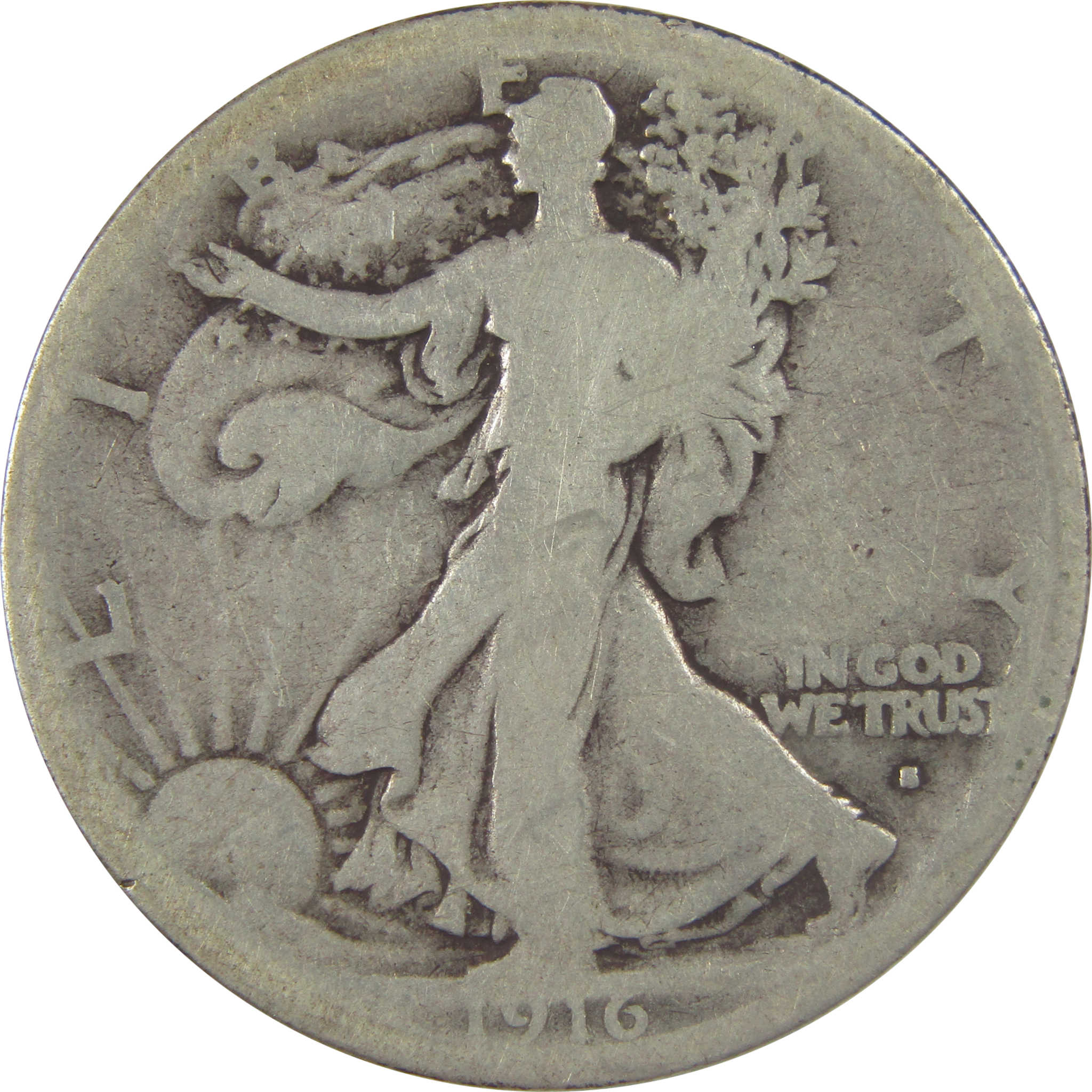 1916 S Liberty Walking Silver Half Dollar G Good 50c Coin SKU:I24608