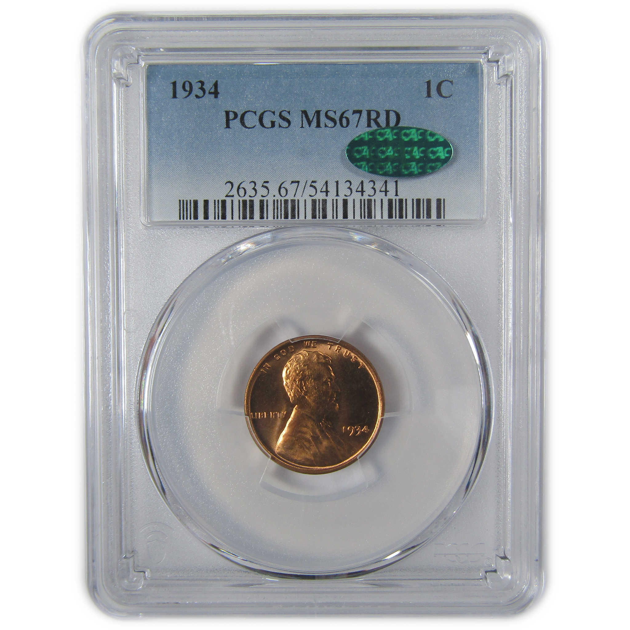 1934 Lincoln Wheat Cent MS 67 RD PCGS CAC Uncirculated SKU:I23348