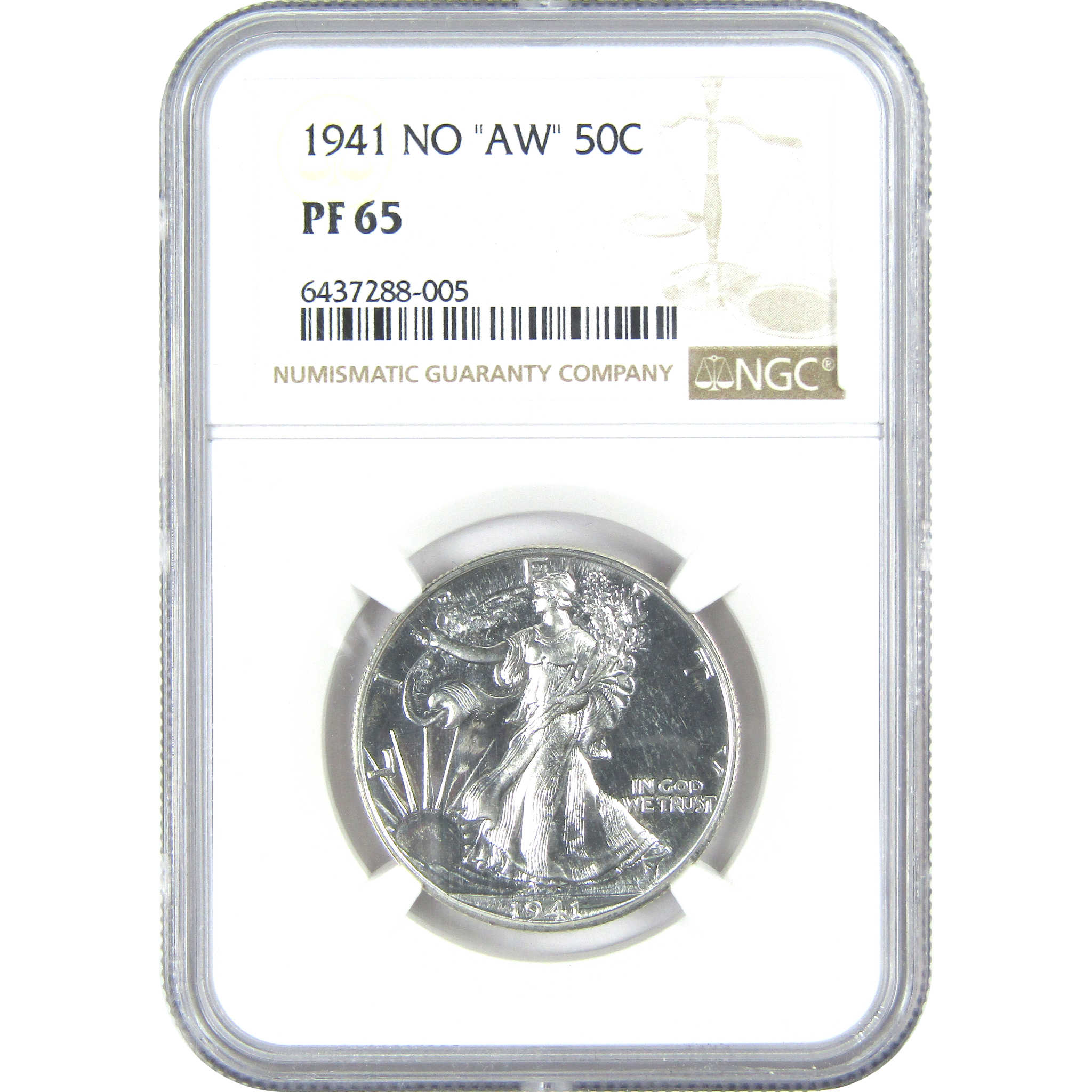 1941 No AW Liberty Walking Half Dollar PF 65 NGC Silver 50c Proof Coin