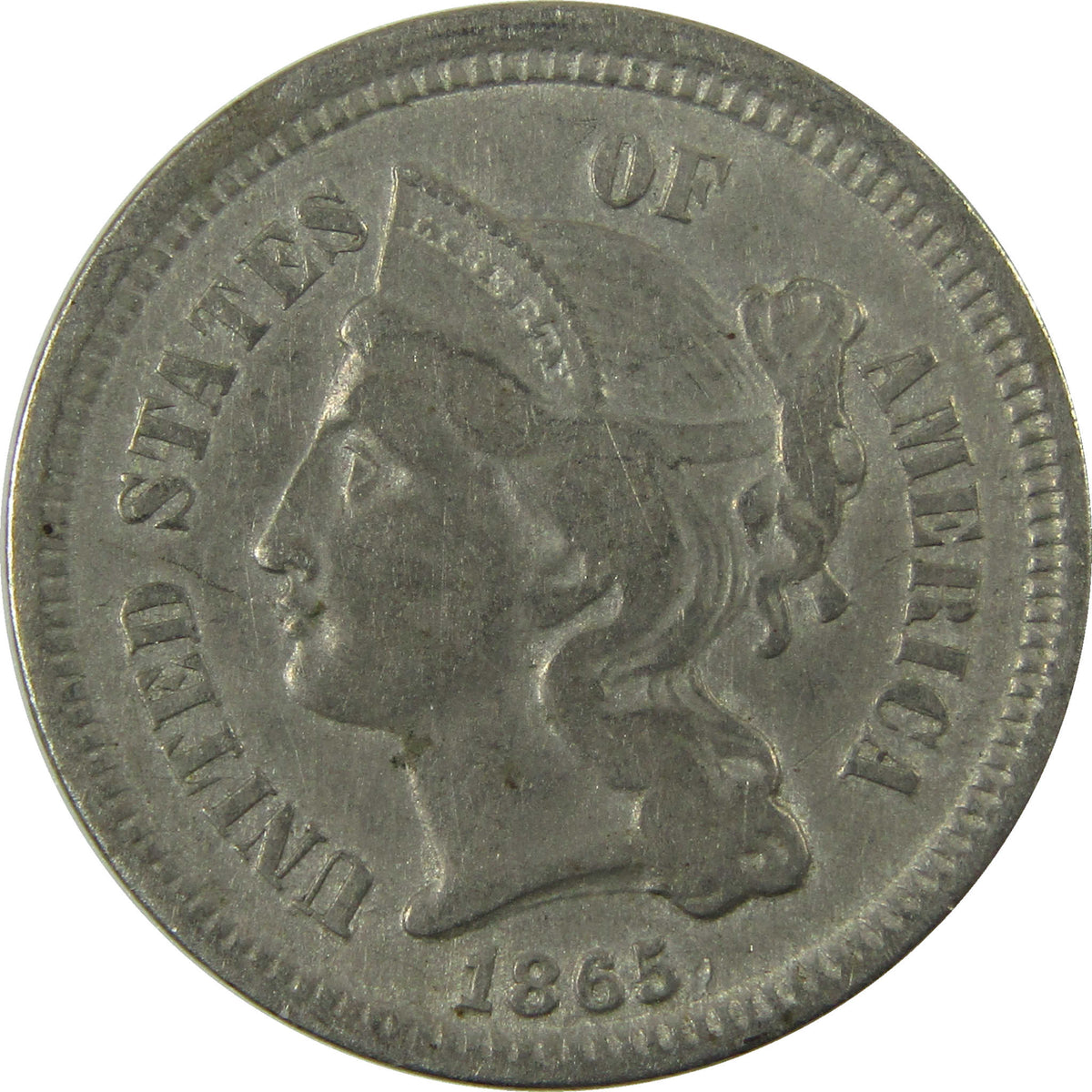 1865 Nickel Three Cent Piece VF Very Fine 3c Coin SKU:I28500