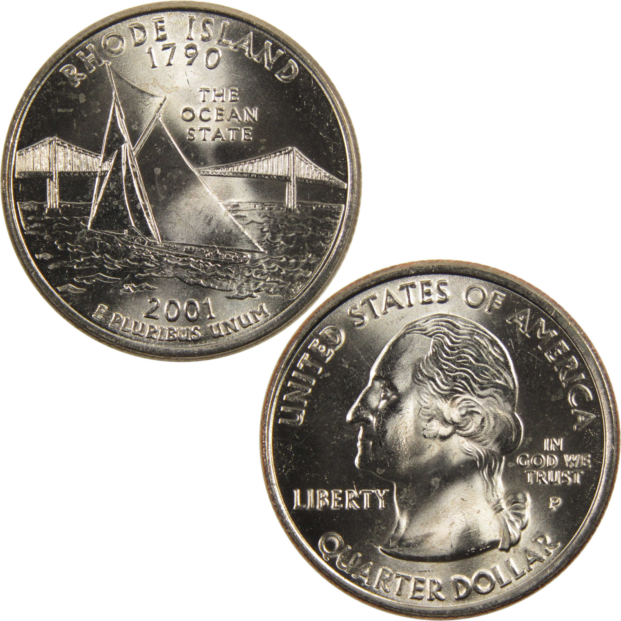 2001 P Rhode Island State Quarter BU Uncirculated Clad 25c Coin
