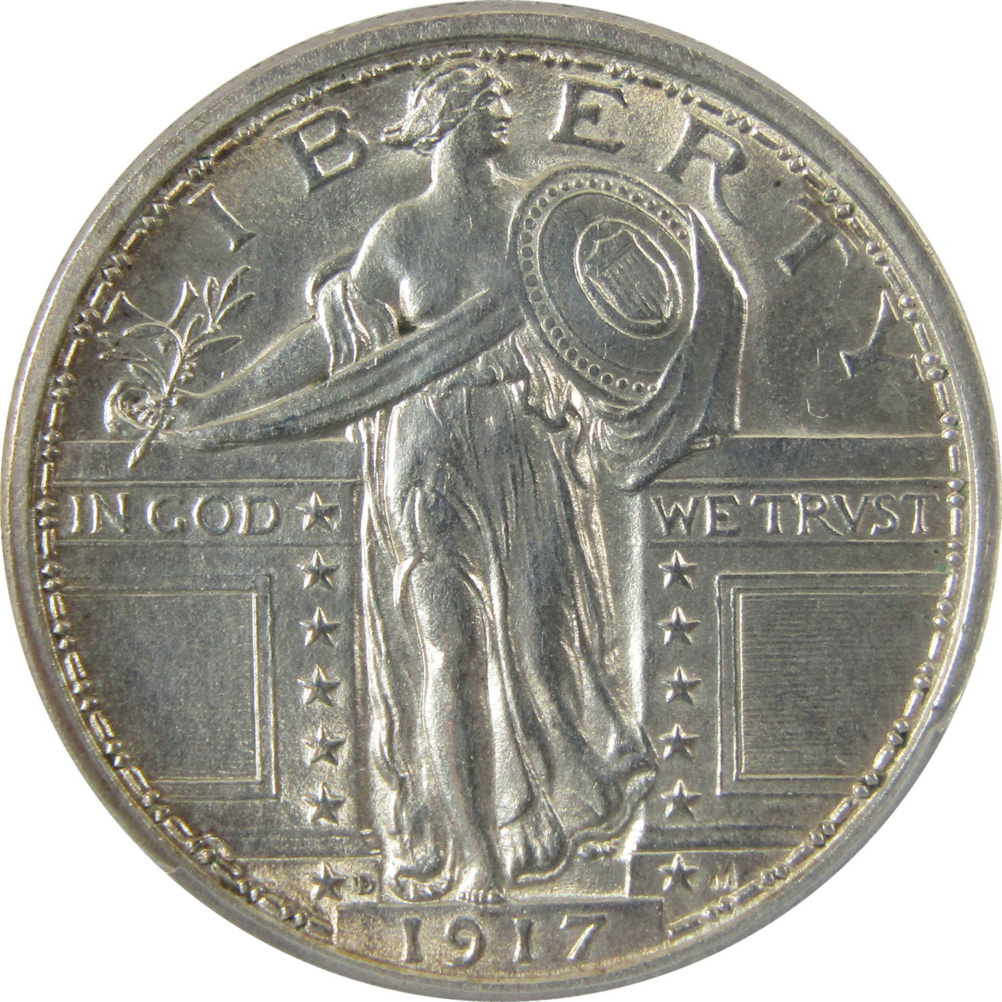 1917 D Type 1 Standing Liberty Silver 25c MS 63 FH ANACS SKU:I28470