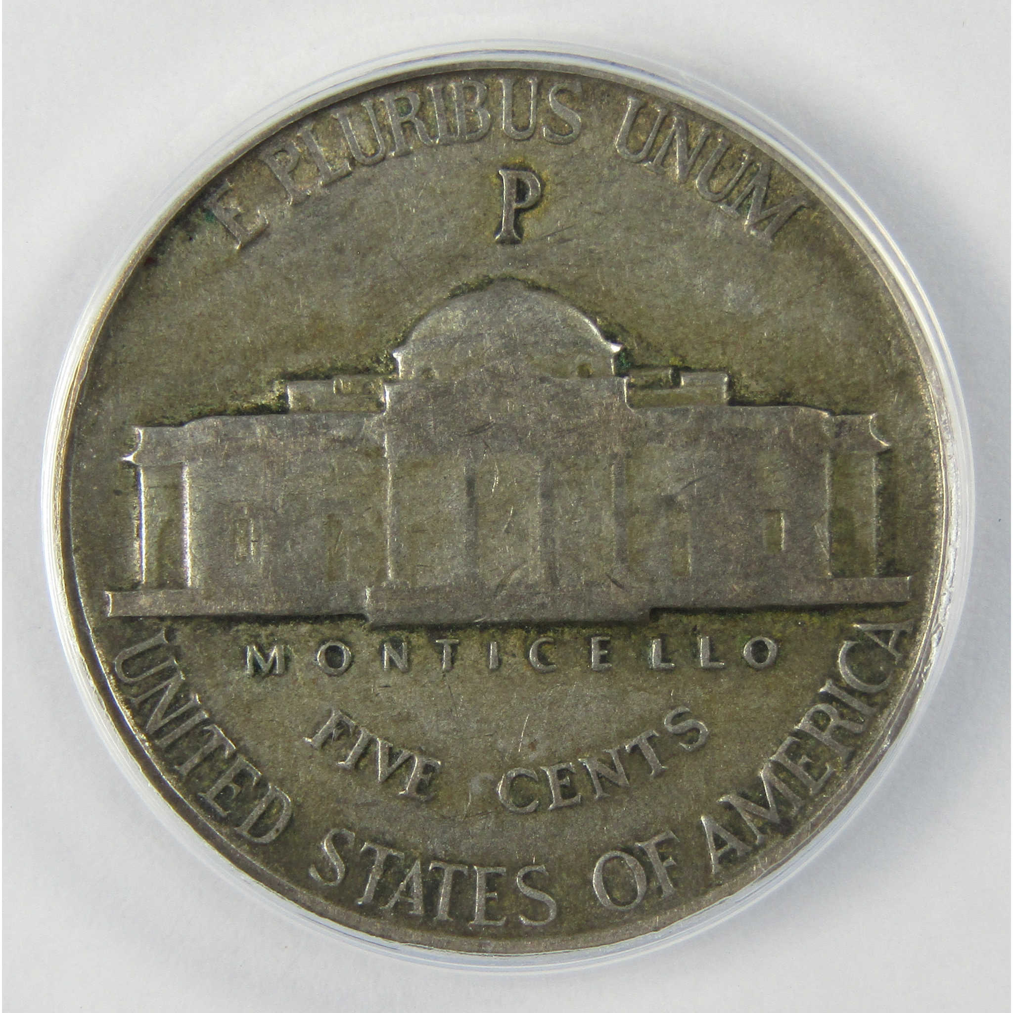 1943 P Jefferson Wartime Silver Nickel VF 30 ANACS 5c Coin SKU:I25629