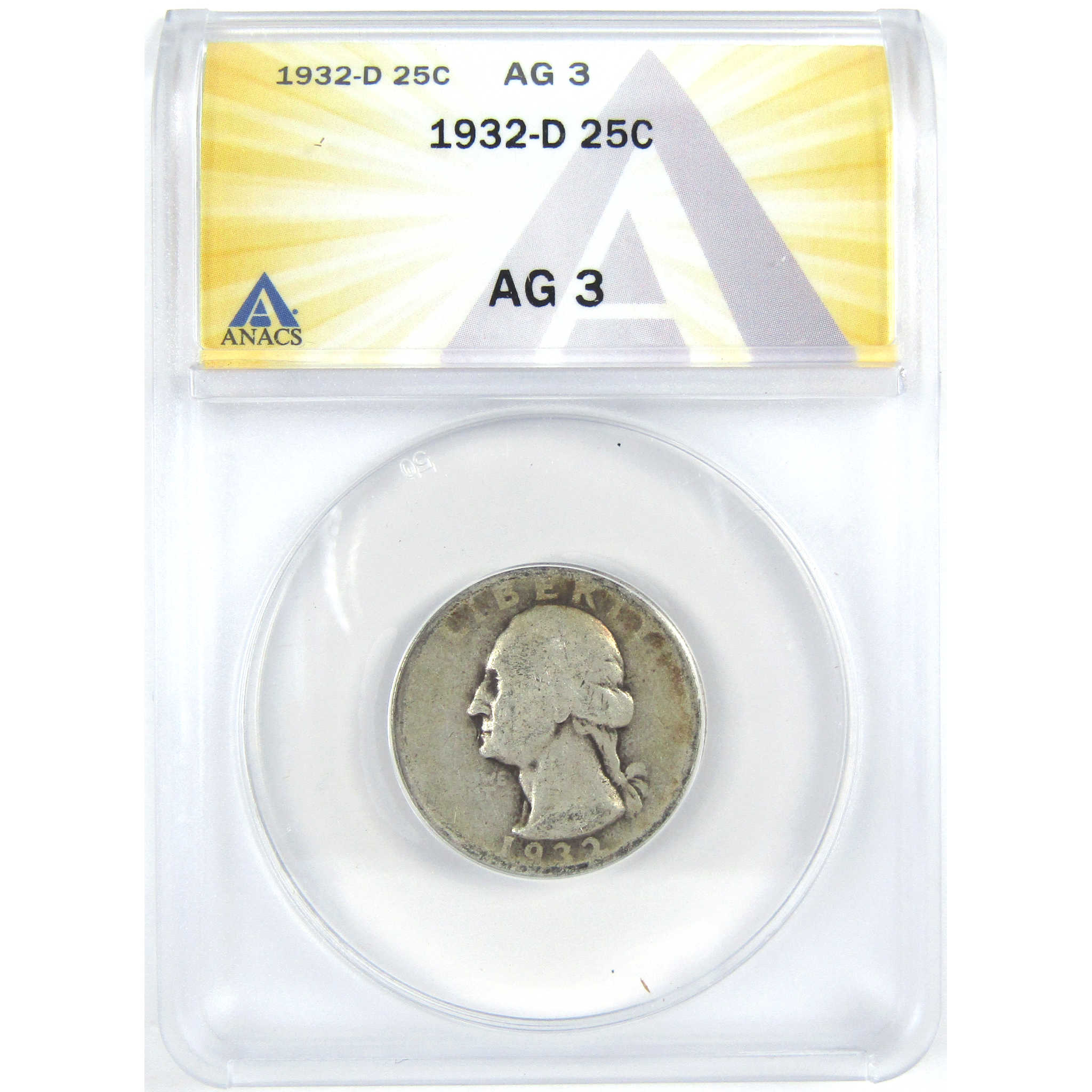 1932 D Washington Quarter AG 3 ANACS Silver 25c Coin SKU:I16320