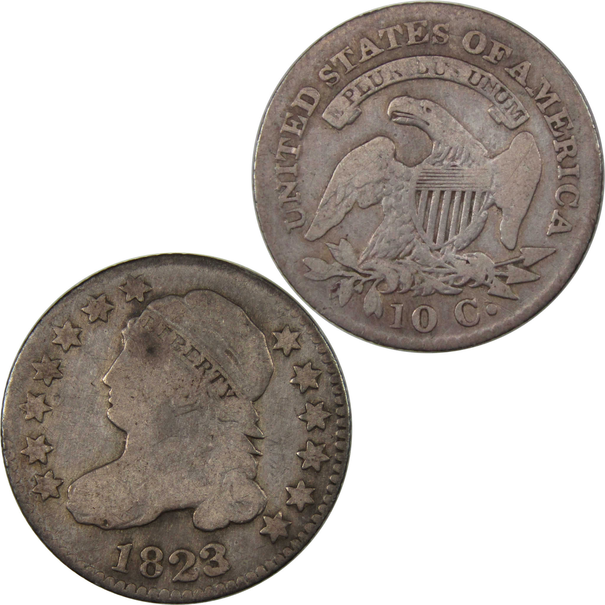 1823/2 Large E's Capped Bust Dime VG Very Good Details SKU:I23474