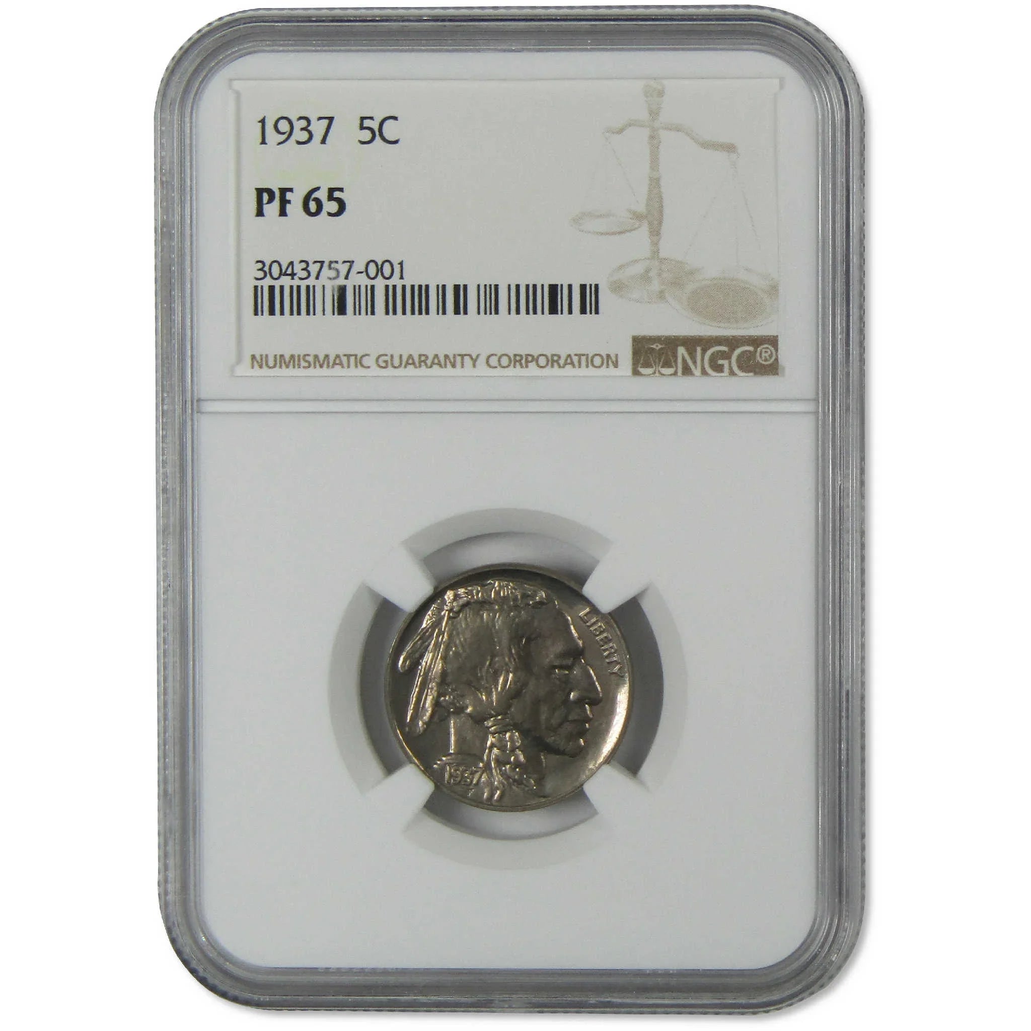 1937 Indian Head Buffalo Nickel PF 65 NGC Proof 5c Coin Collectible