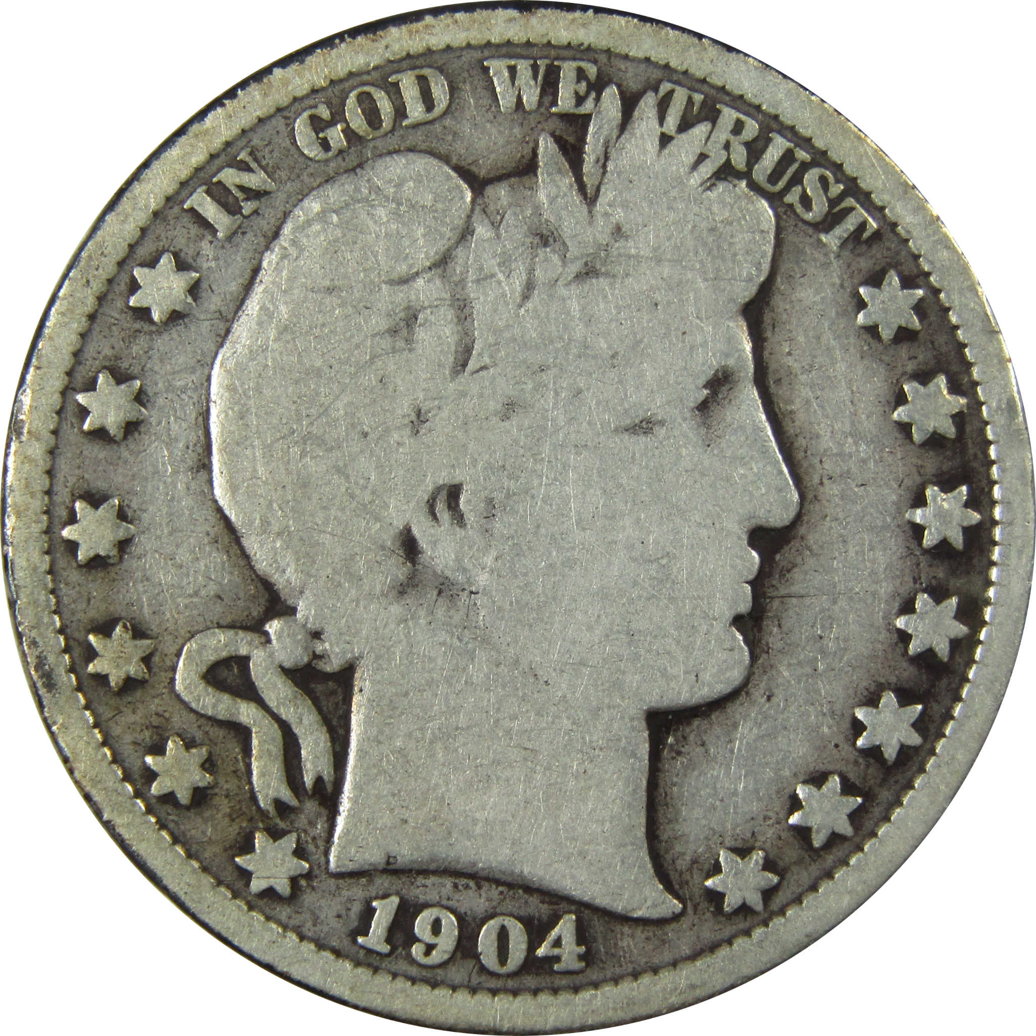 1904 Barber Silver Half Dollar G Good 50c Coin SKU:I25971