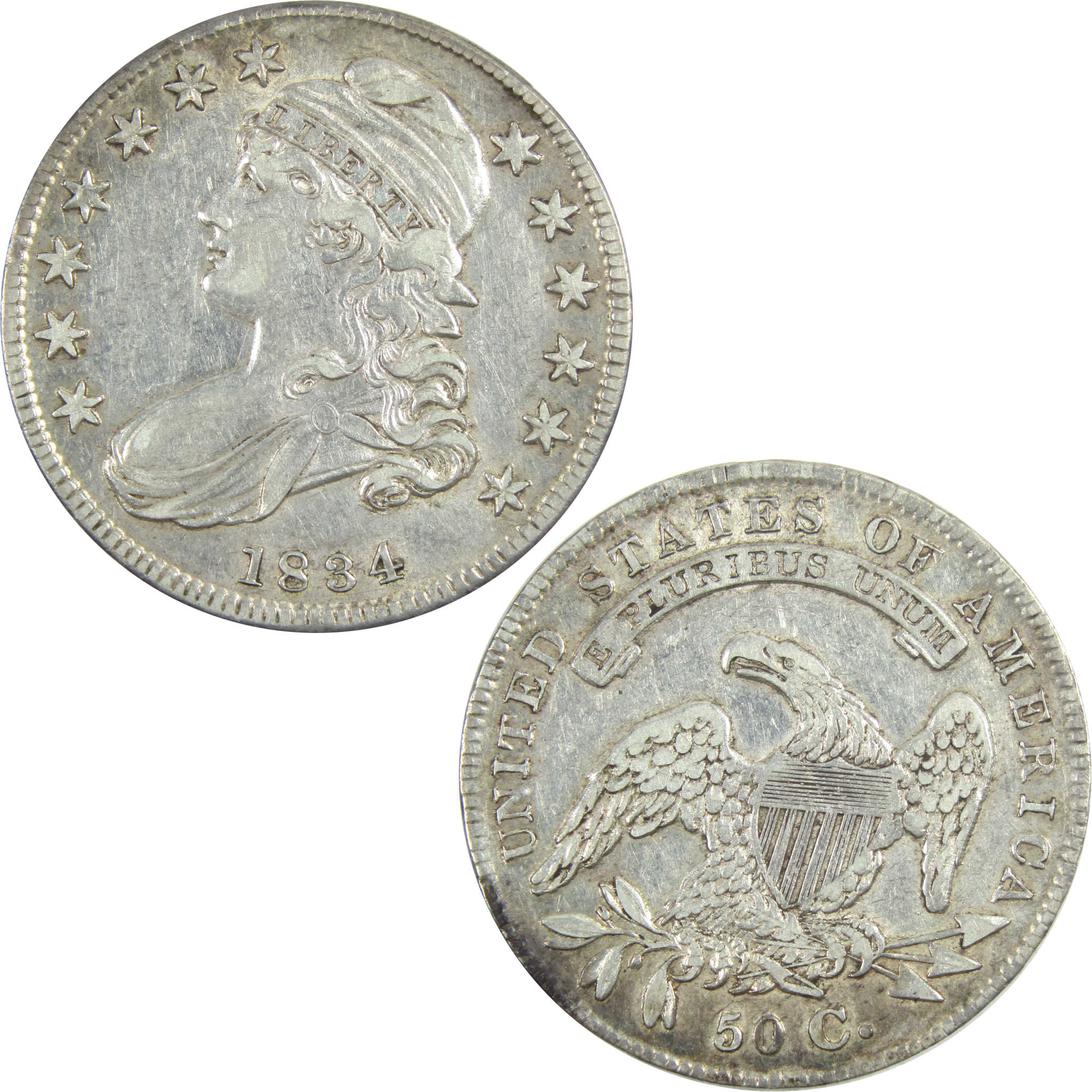 1834 Sm Date Stars and Ltr Capped Bust Half XF/AU Silver SKU:I14334