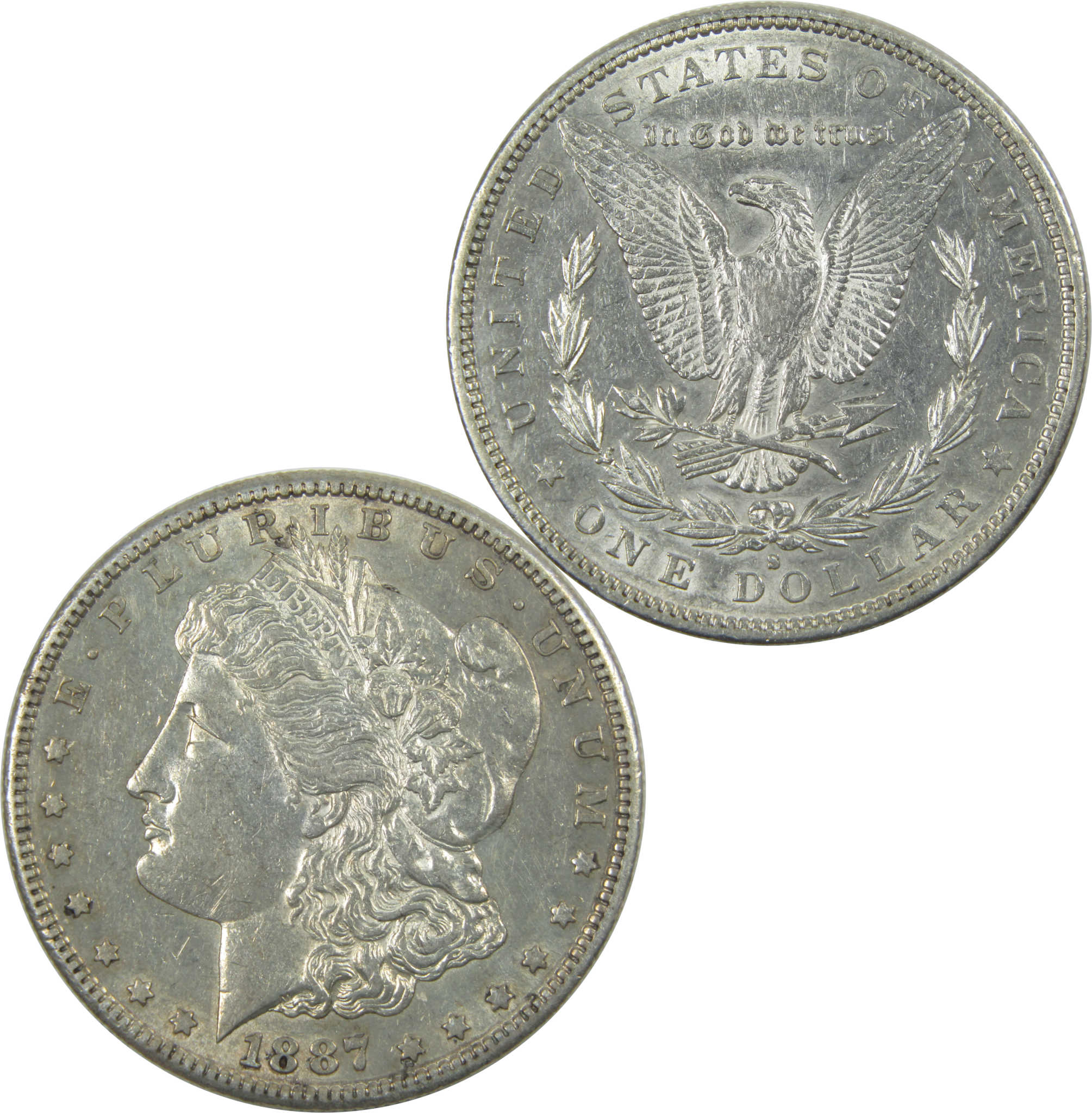 1887 S Morgan Dollar AU About Uncirculated Silver $1 Coin SKU:I15479 - Morgan coin - Morgan silver dollar - Morgan silver dollar for sale - Profile Coins &amp; Collectibles