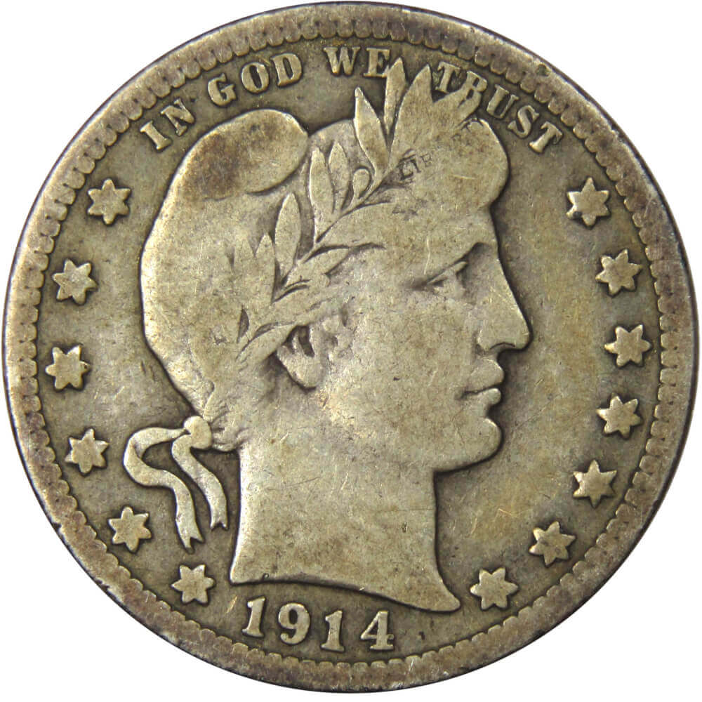 1914 D Barber Quarter VG Very Good Silver 25c Coin