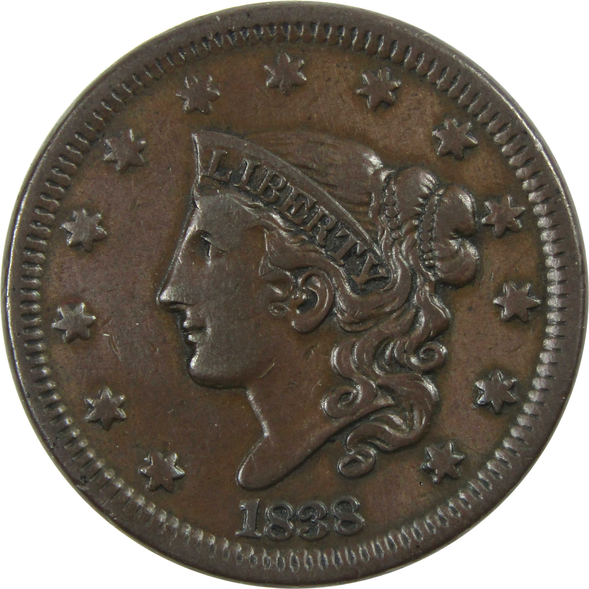 1838 Coronet Head Large Cent XF Details Copper Penny 1c SKU:I13905