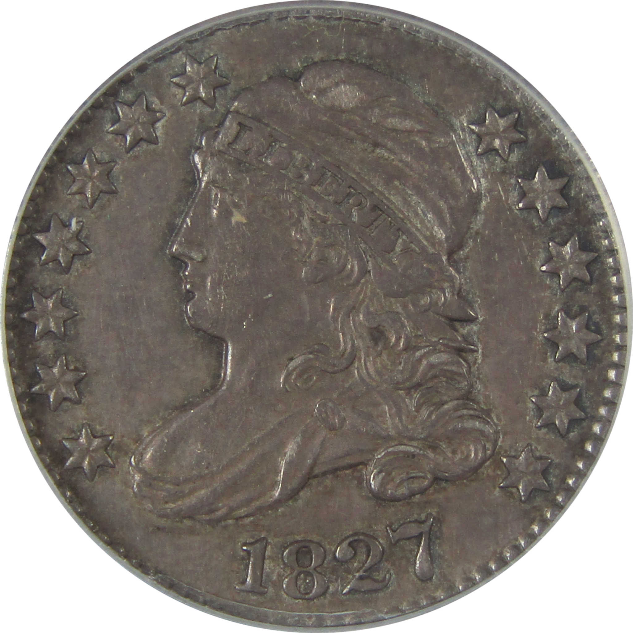 1827 Pointed Top Capped Bust Dime AU 58 Details ANACS SKU:I22964