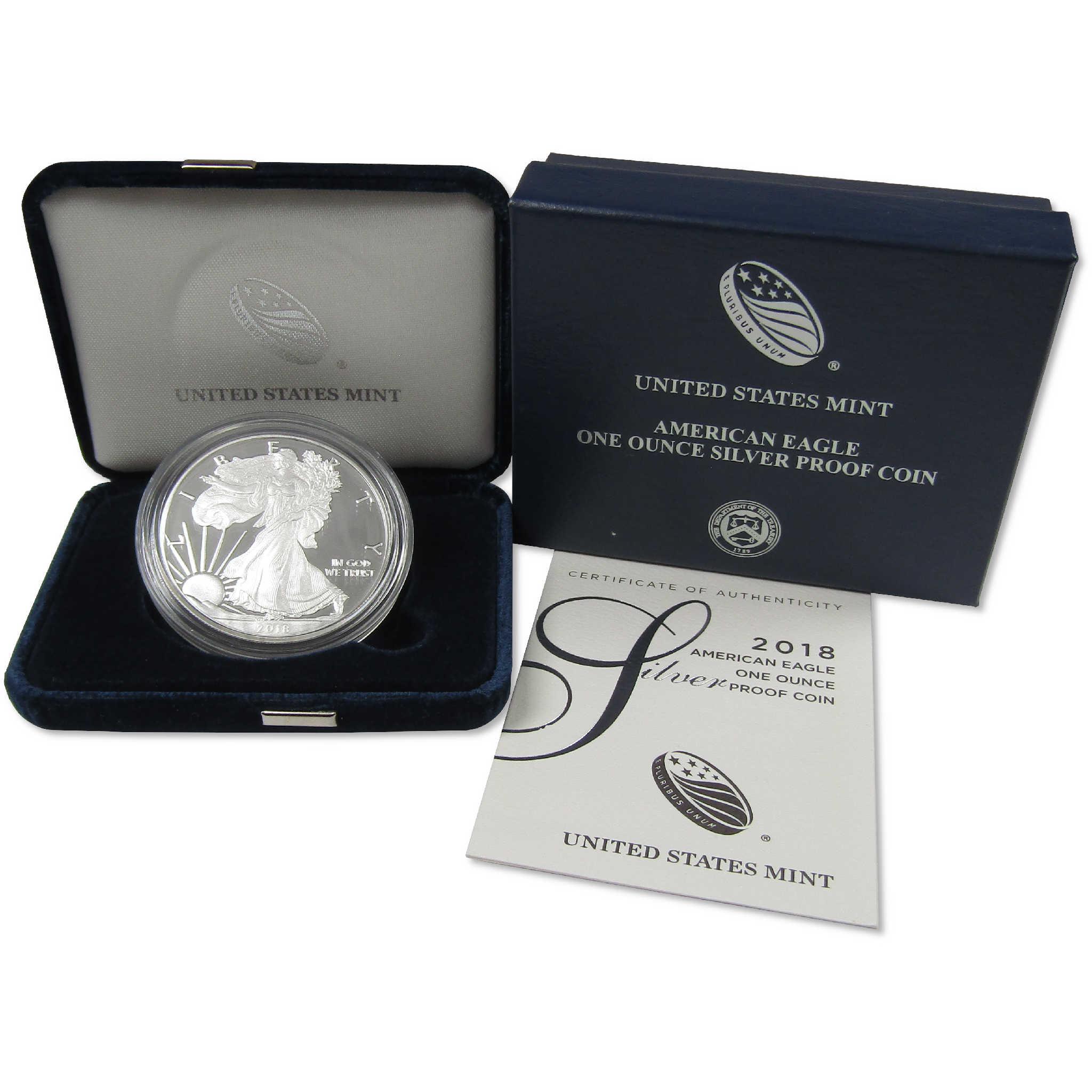 2018 W American Silver Eagle Bullion Proof $1 Coin Collectible OGP COA