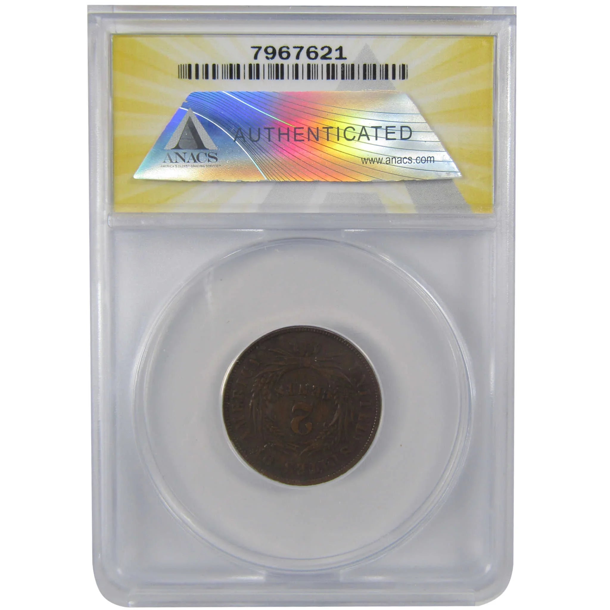 1868 Two Cent Piece AU 50 Details ANACS 2c Coin SKU:I24450