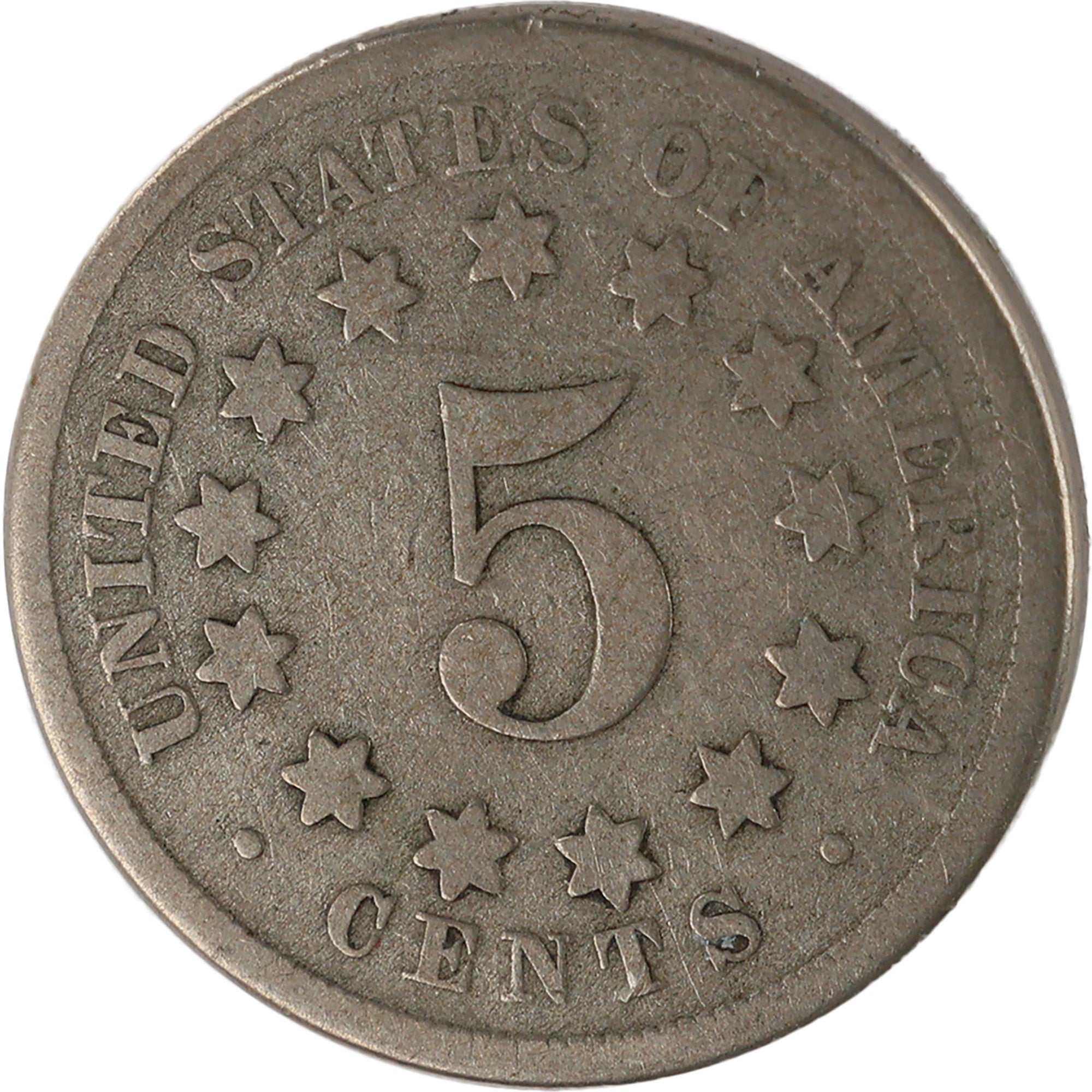 1867 No Rays Shield Nickel AG About Good 5c Coin SKU:I11993