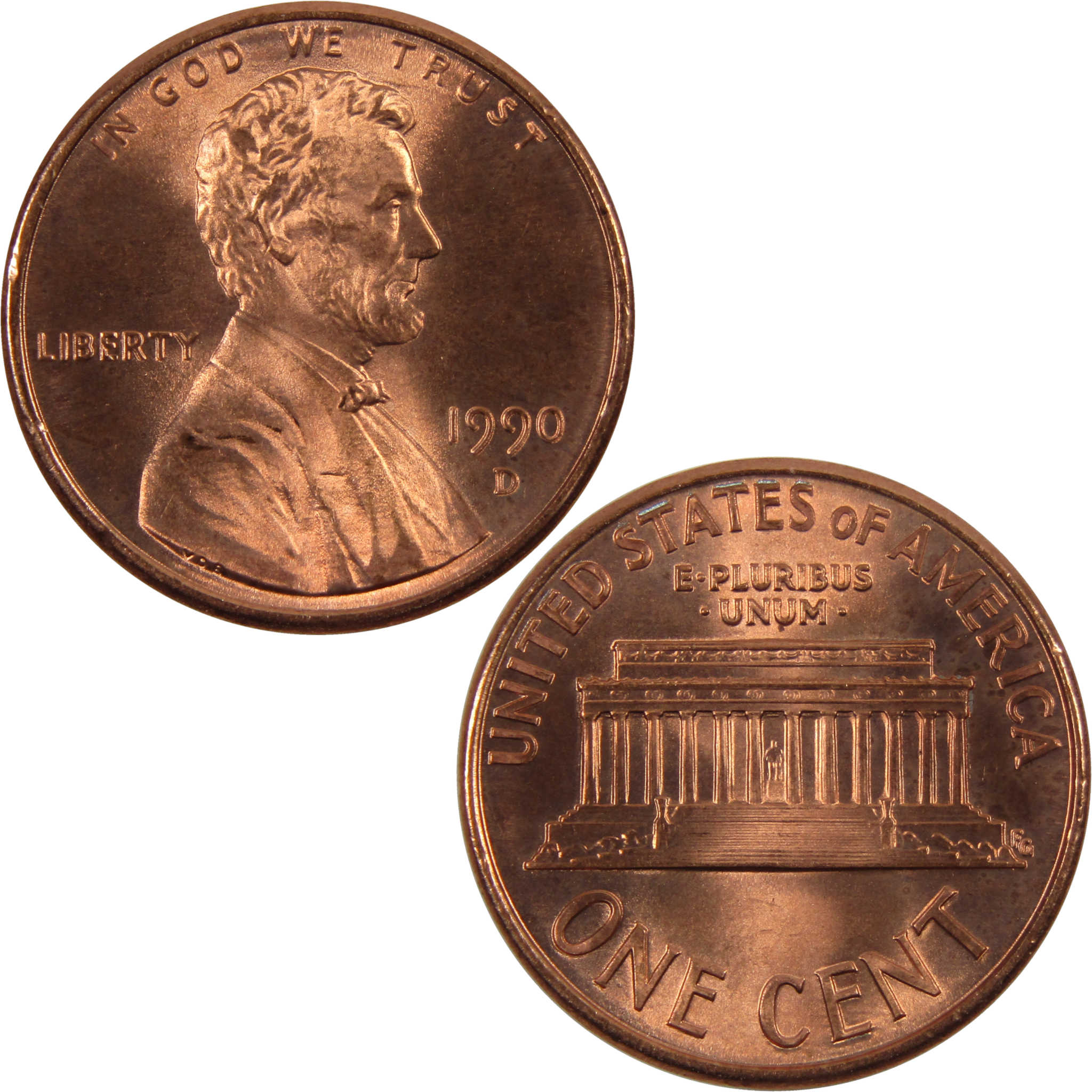 1990 D Lincoln Memorial Cent BU Uncirculated Penny 1c Coin