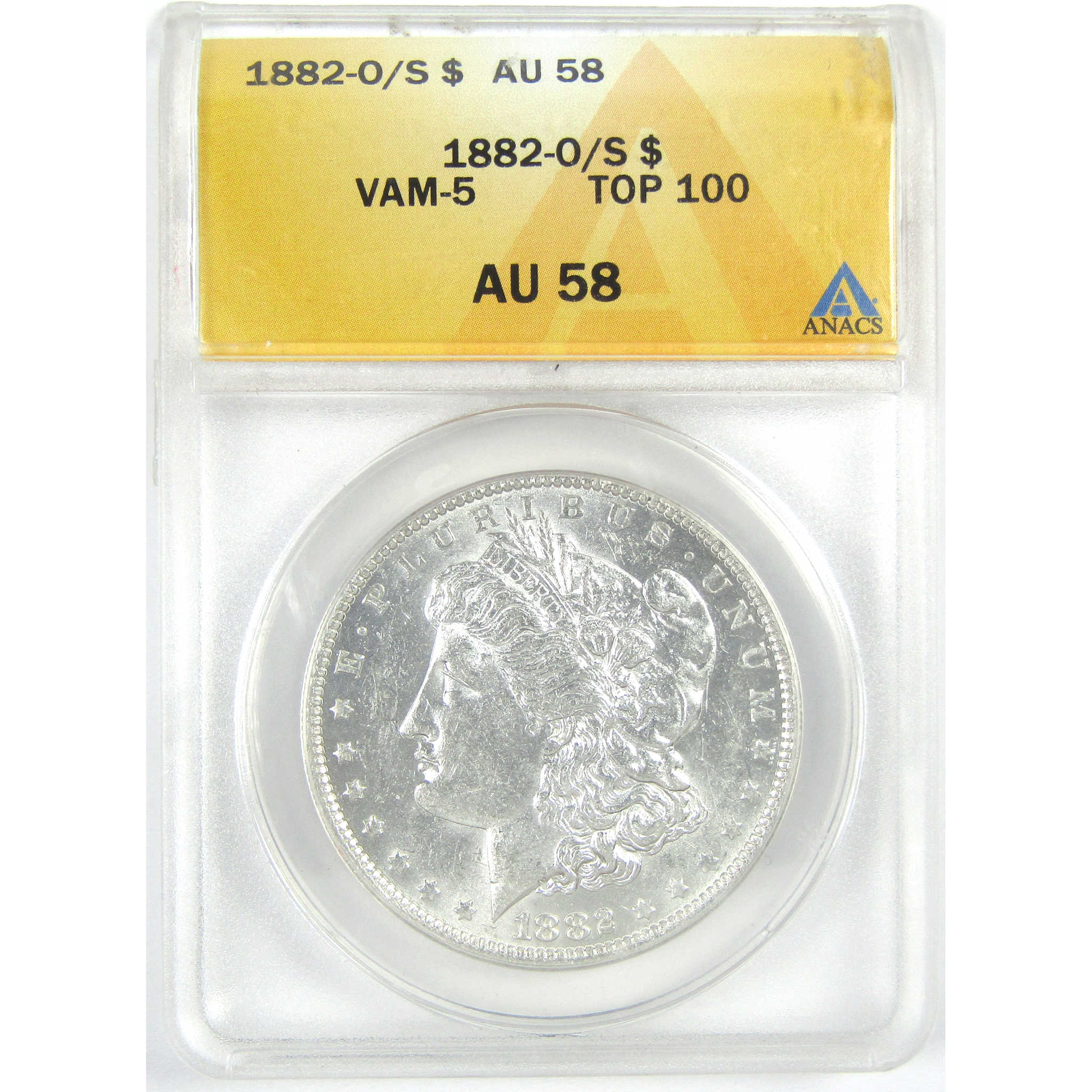 1882 O/S VAM-5 Top 100 Morgan Dollar AU 58 ANACS Silver $1 SKU:I16373 - Morgan coin - Morgan silver dollar - Morgan silver dollar for sale - Profile Coins &amp; Collectibles