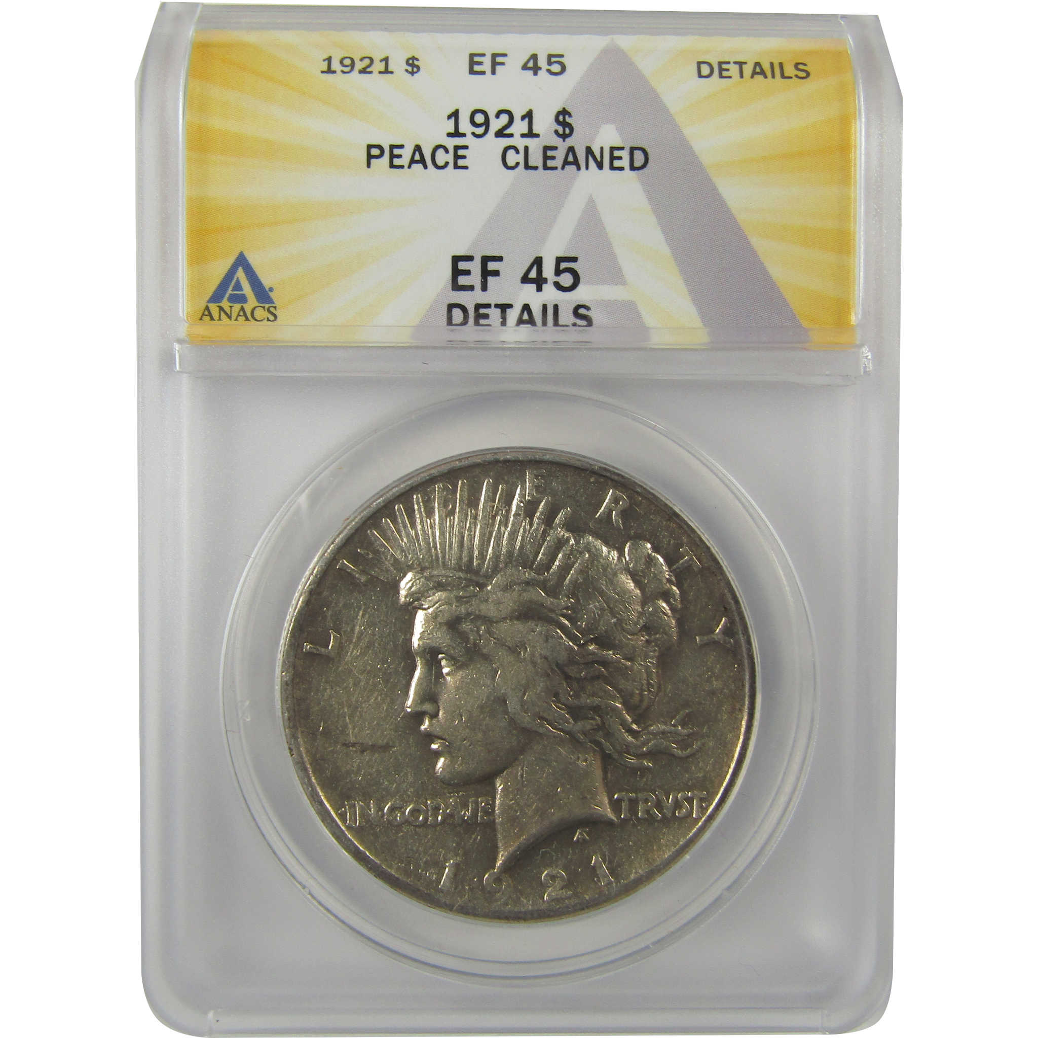 1921 High Relief Peace Dollar EF 45 Details ANACS Silver SKU:I21372