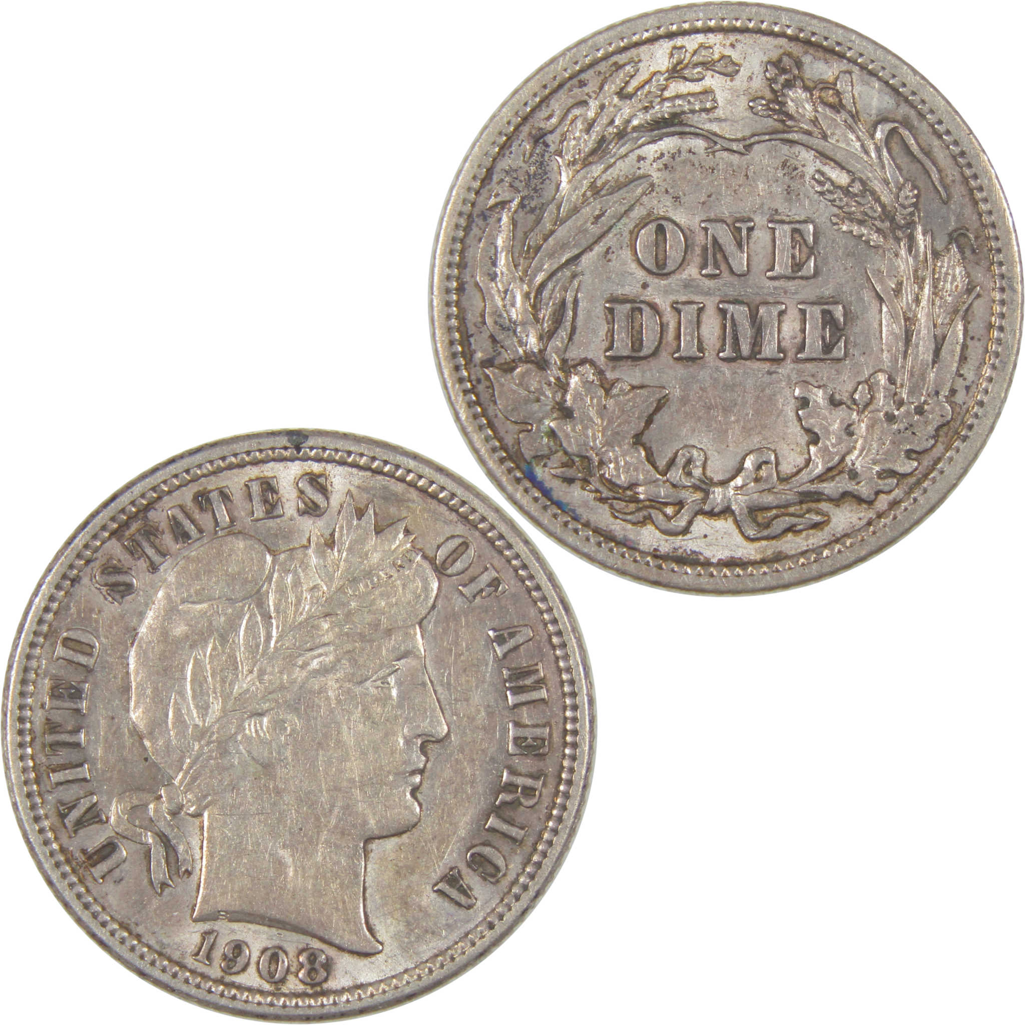 1908 Barber Dime AU About Uncirculated Silver 10c Coin SKU:I16834