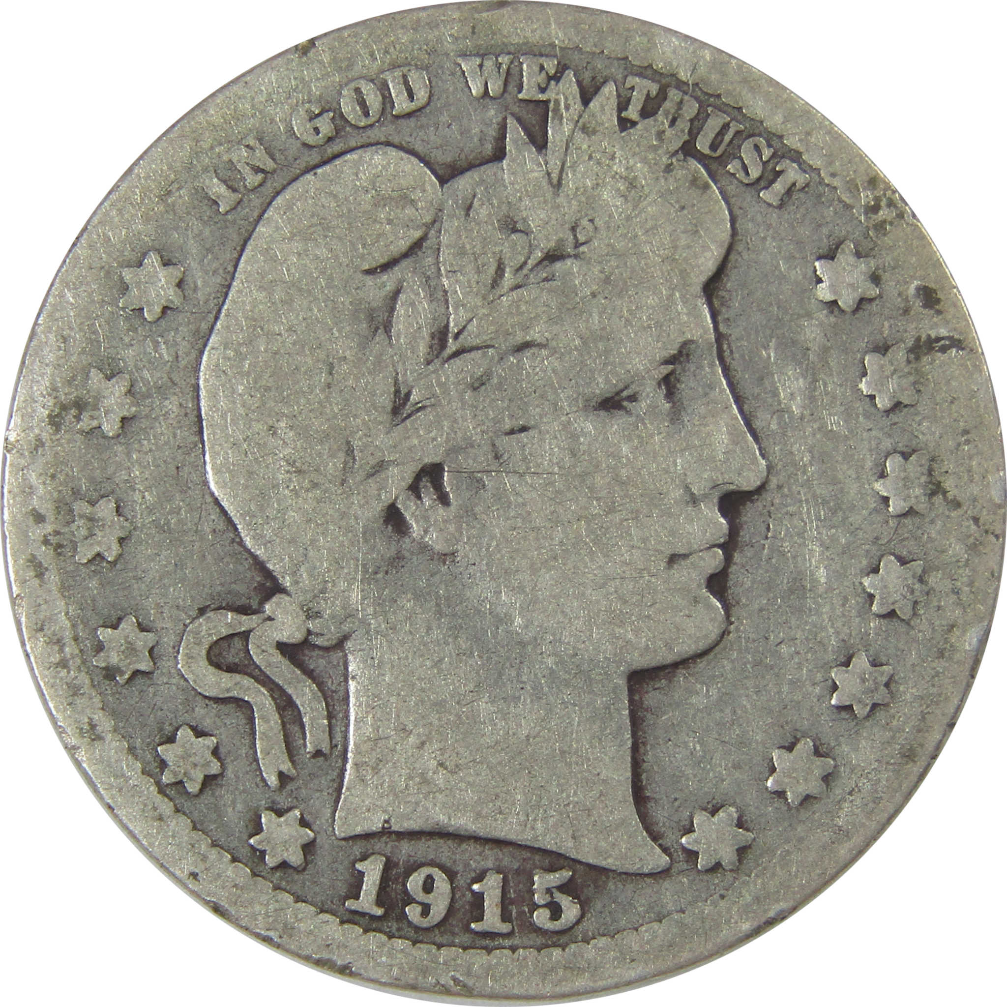 1915 S Barber Quarter G Good Silver 25c Coin SKU:CP16