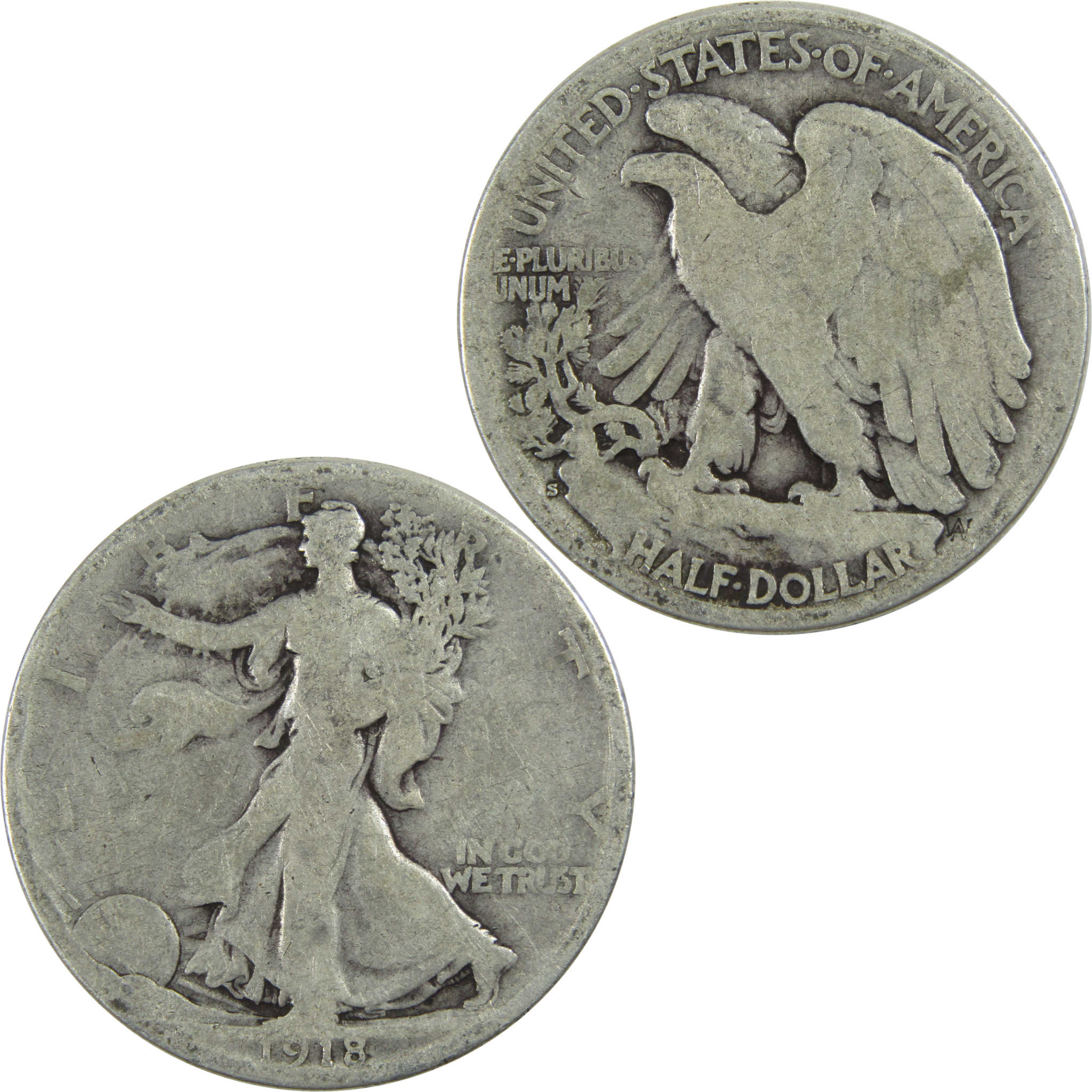 1918 S Liberty Walking Half Dollar G Good Silver 50c Coin SKU:I13059
