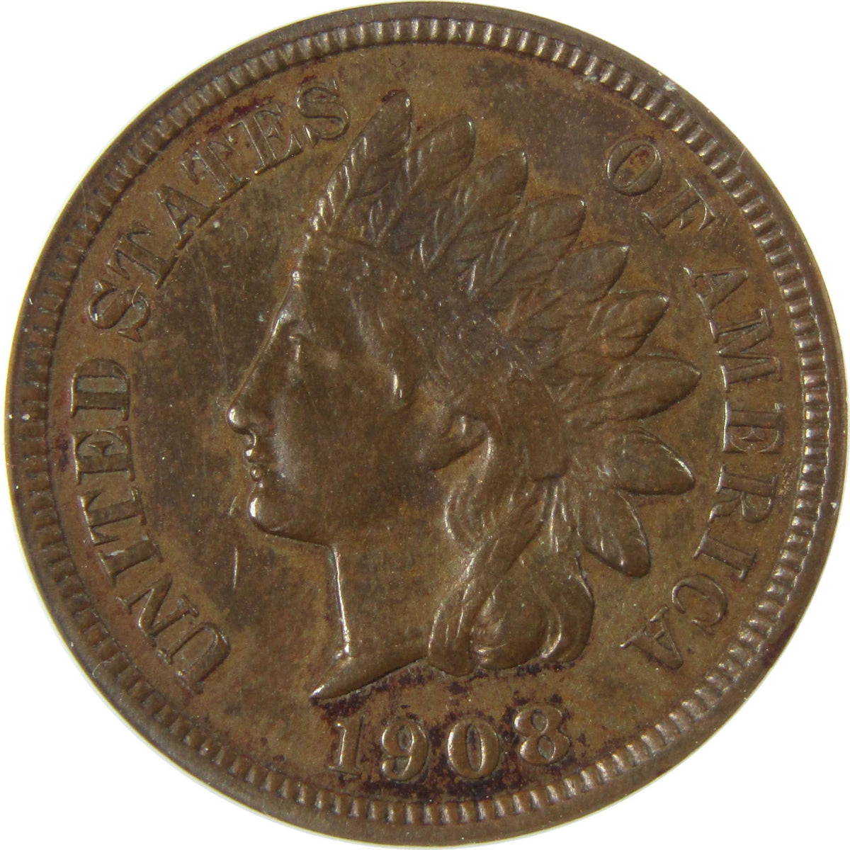 1908 S Indian Head Cent AU 50 ANACS Penny 1c Coin SKU:I27943
