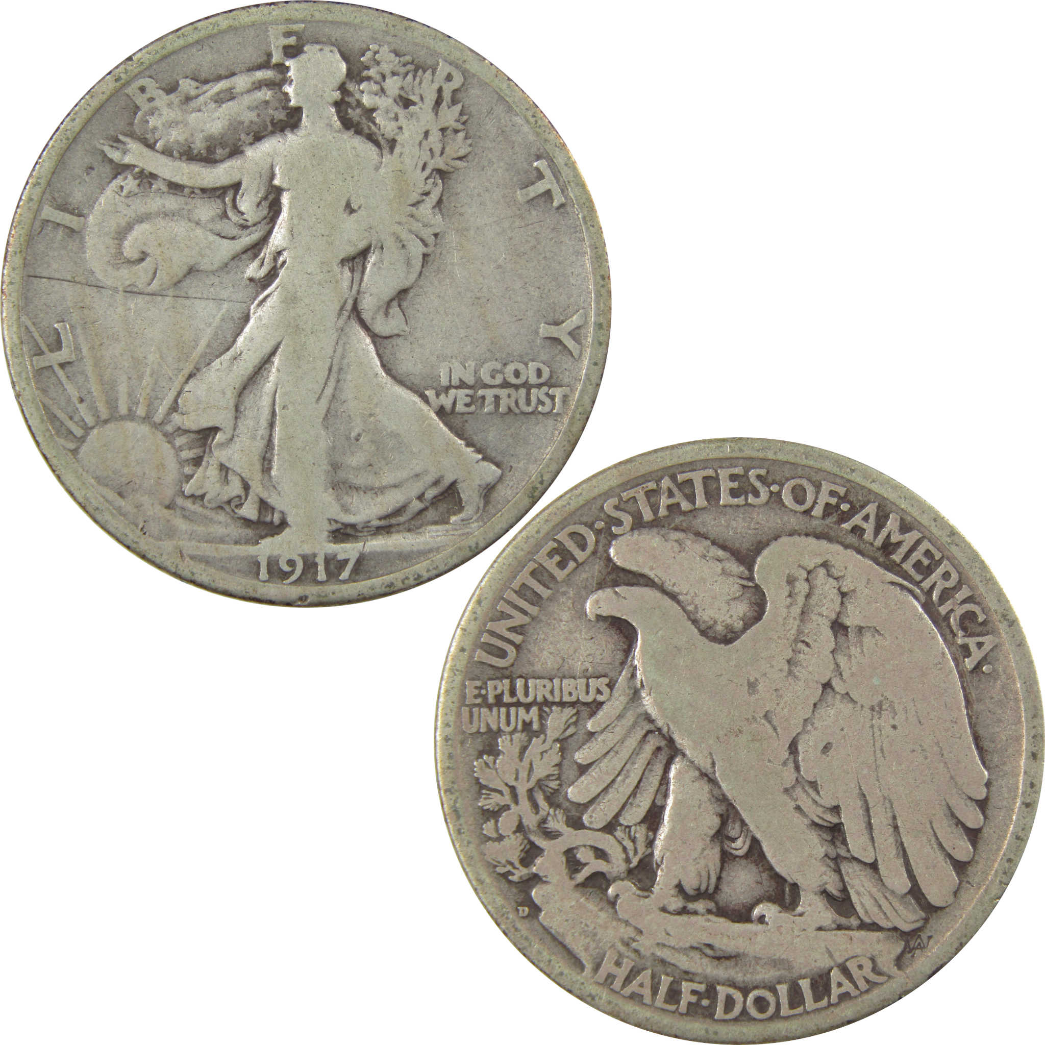 1917 D Reverse Liberty Walking Silver 50c VG Very Good SKU:I24136