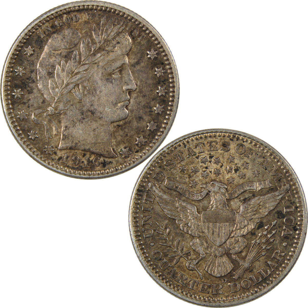 1916 D Barber Silver Quarter XF/AU Extremely Fine / About Uncirculated