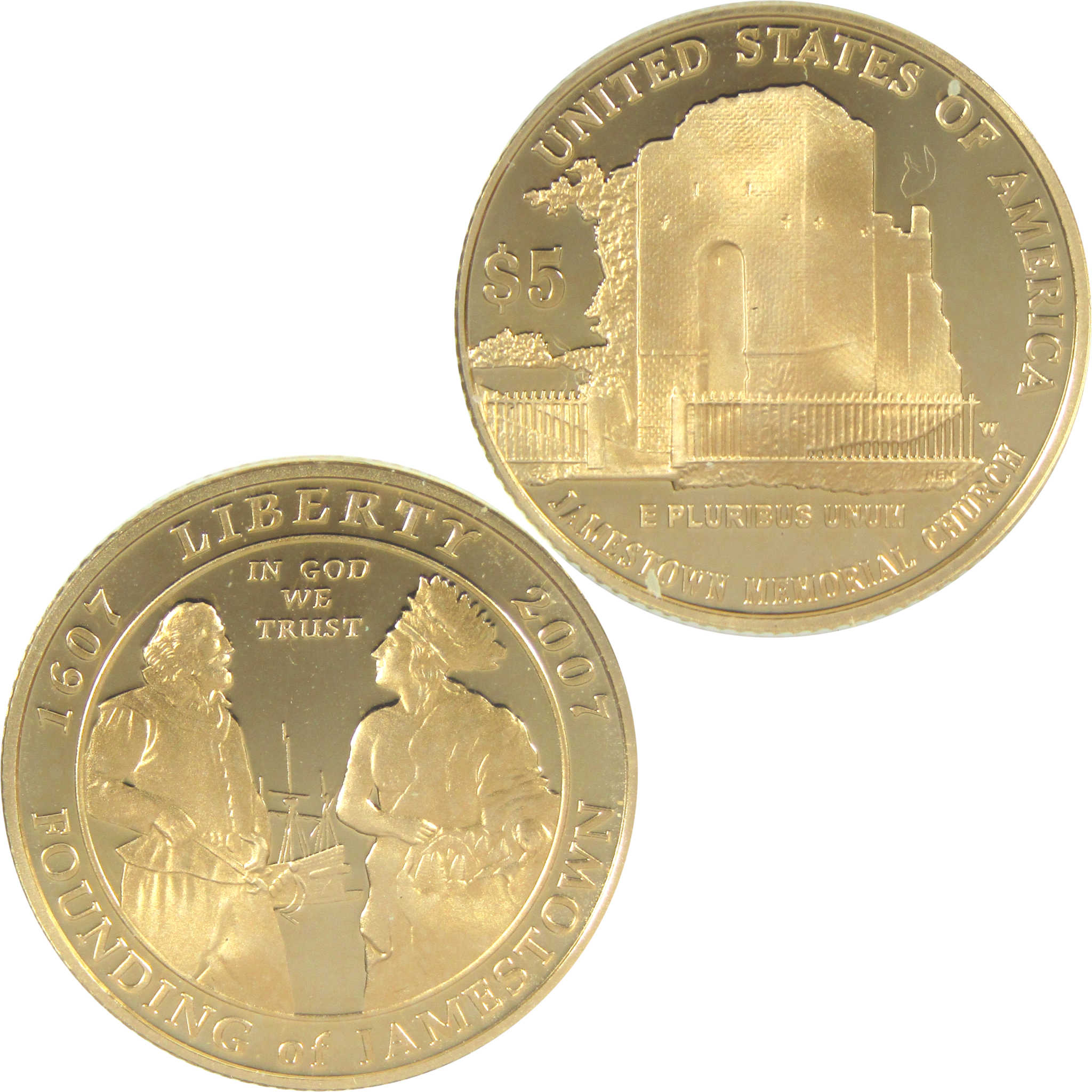 Jamestown 400th Anniversary Commemorative 2007 W Proof Gold $5 Coin