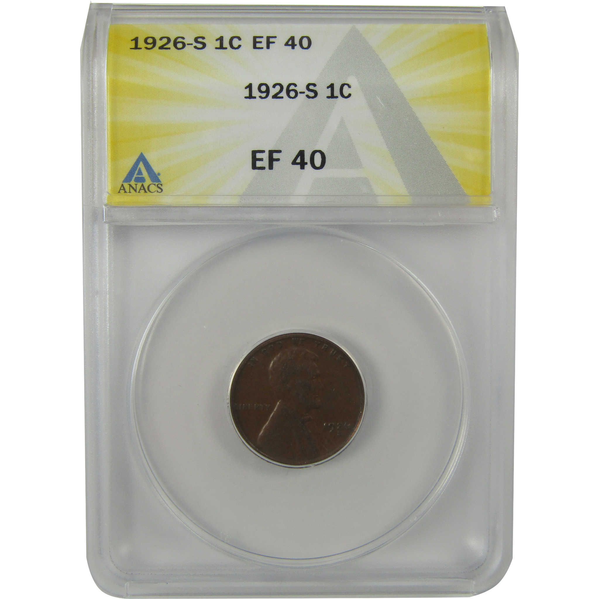 1926 S Lincoln Wheat Cent EF 40 ANACS Penny 1c Coin SKU:I22136