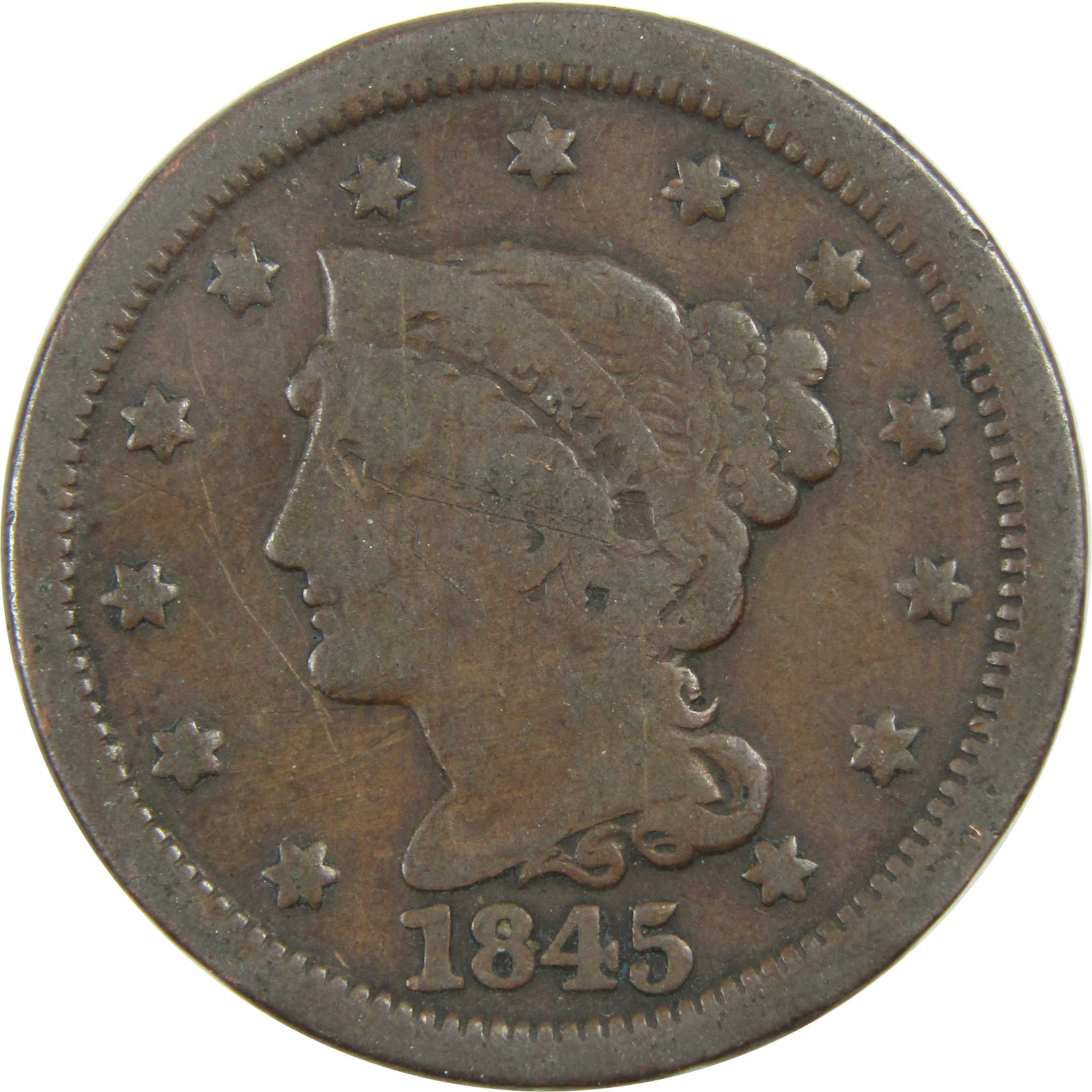 1845 Braided Hair Large Cent AG About Good Copper Penny SKU:I13268