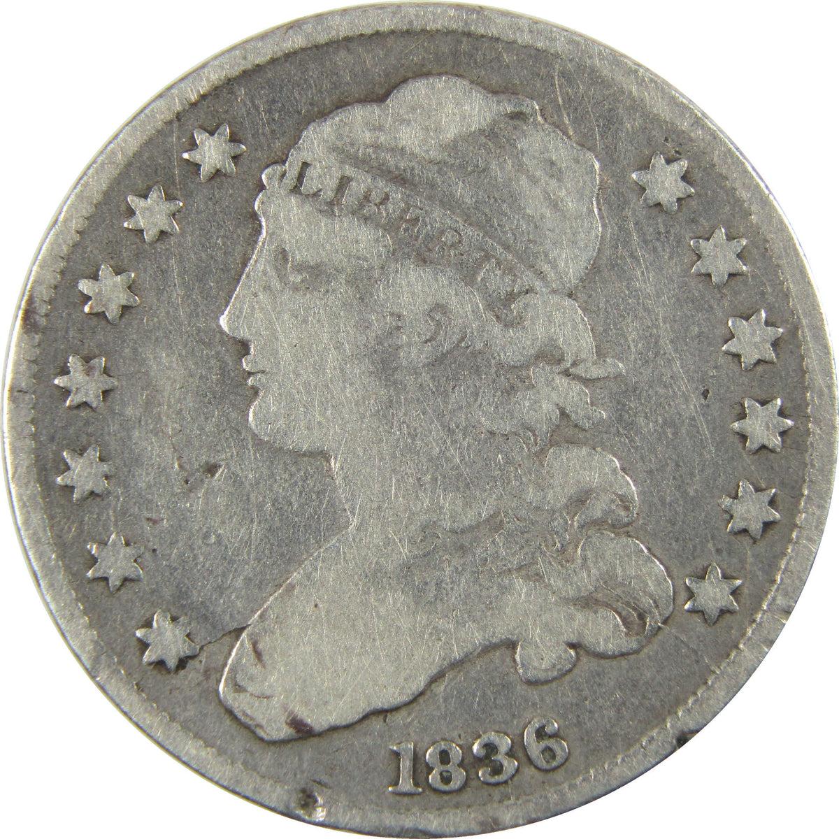 1836 Capped Bust Silver Quarter F Fine Details 25c Coin SKU:CP1772