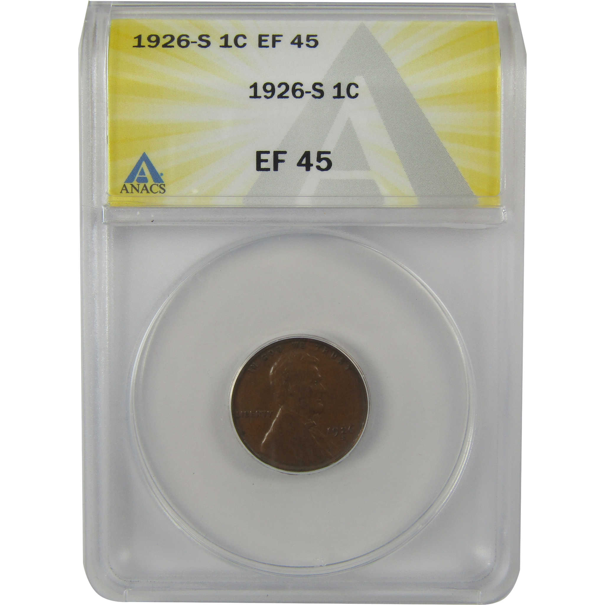 1926 S Lincoln Wheat Cent EF 45 ANACS Penny 1c Coin SKU:I22137