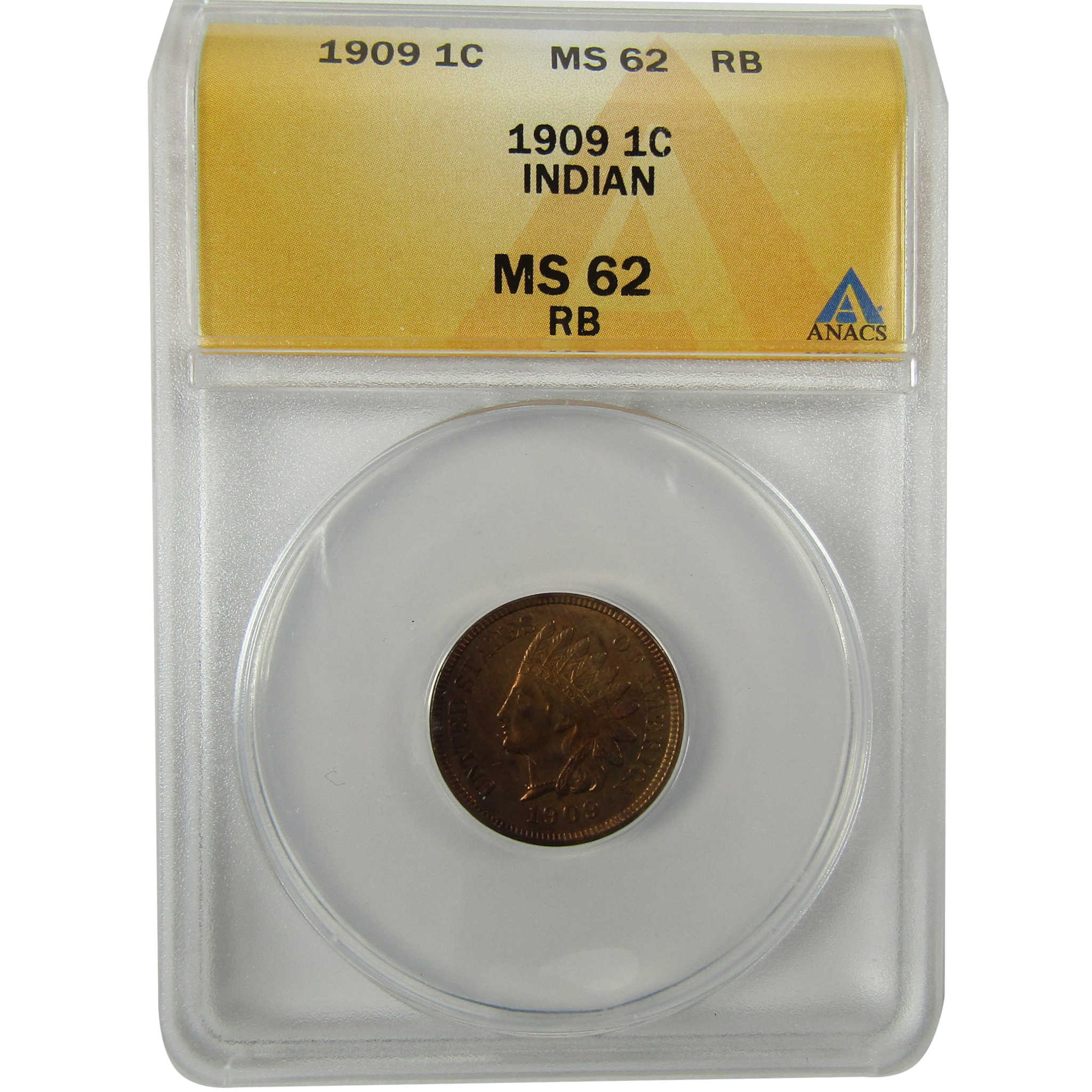 1909 Indian Head Cent MS 62 RB ANACS Uncirculated Penny SKU:I28401