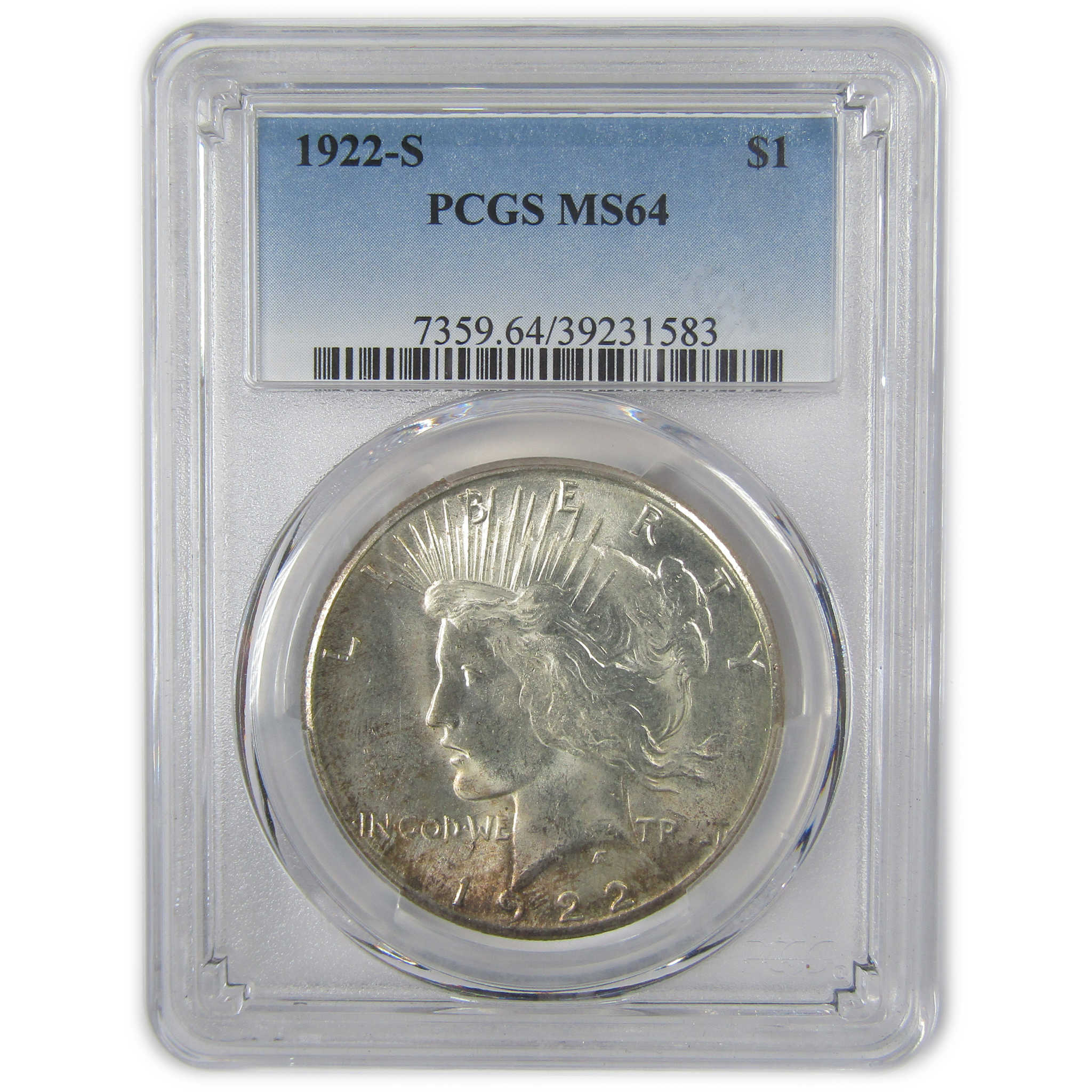 1922 S Peace Dollar MS 64 PCGS Silver Uncirculated $1 Coin SKU:I23363