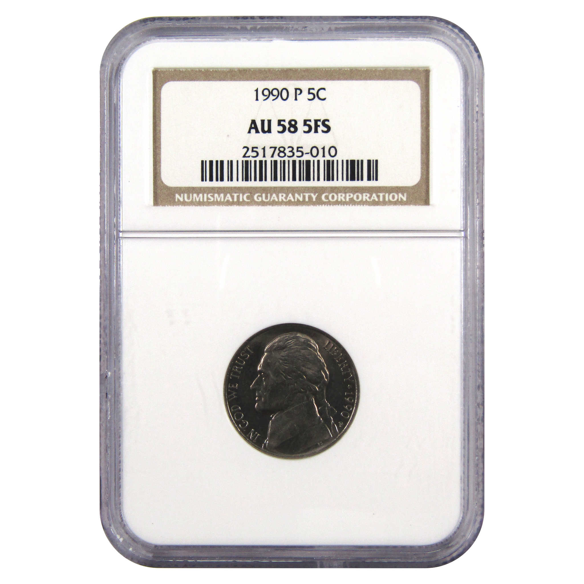 1990 P Jefferson Nickel AU 58 5FS NGC 5c Coin SKU:CPC5011