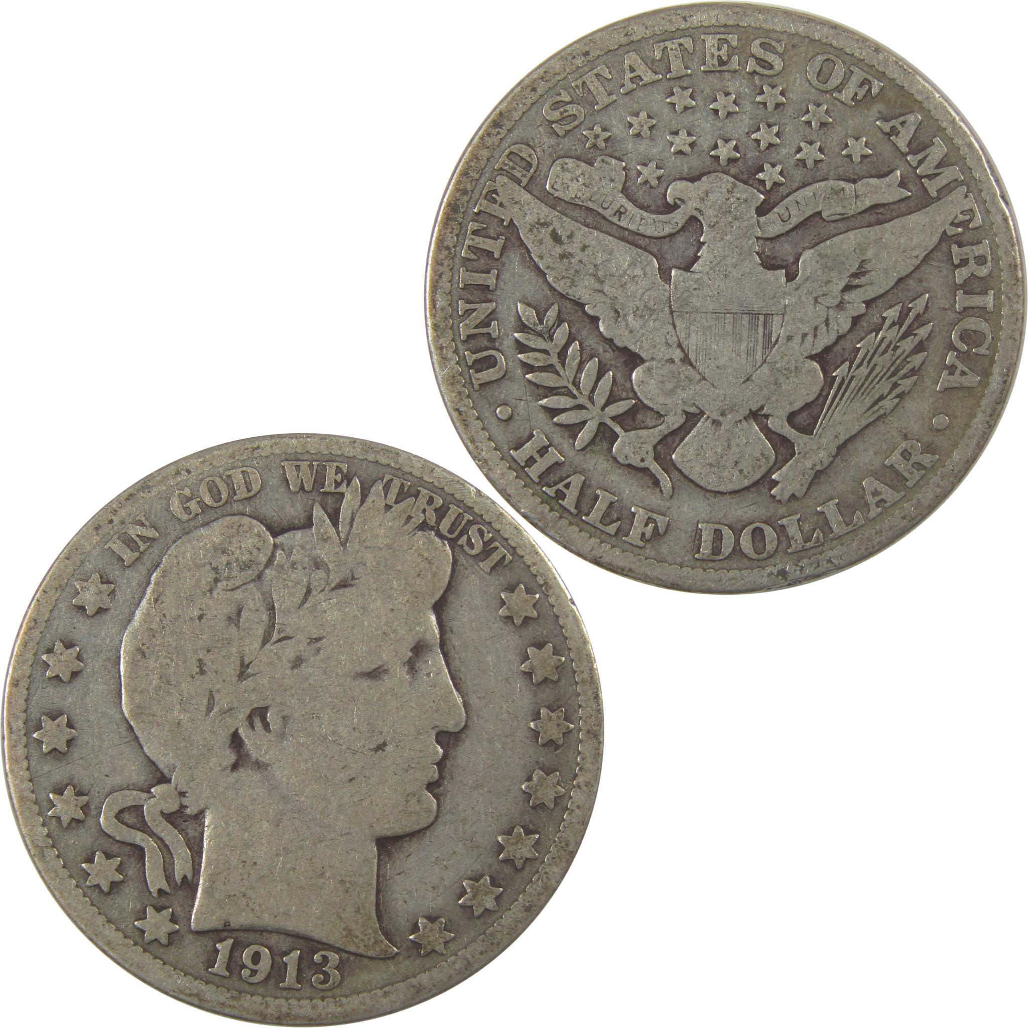 1913 Barber Silver Half Dollar VG Very Good 50c Coin SKU:I25229